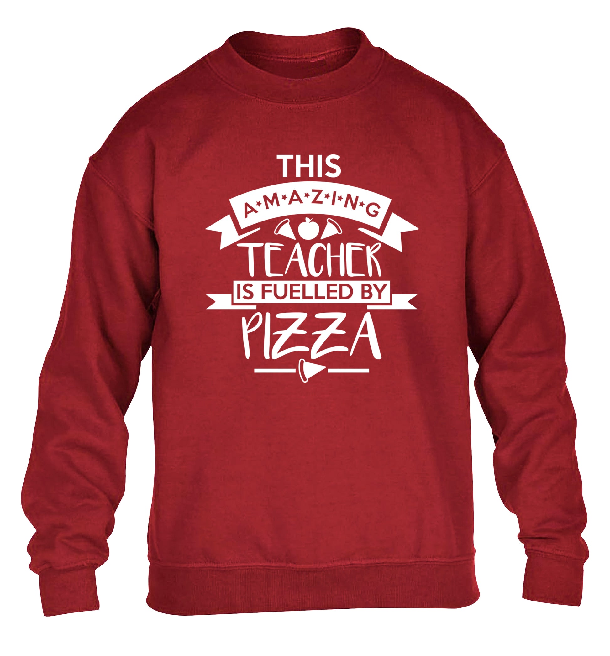 This amazing teacher is fuelled by pizza children's grey sweater 12-13 Years