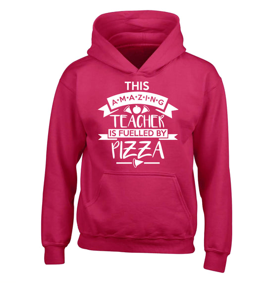 This amazing teacher is fuelled by pizza children's pink hoodie 12-13 Years
