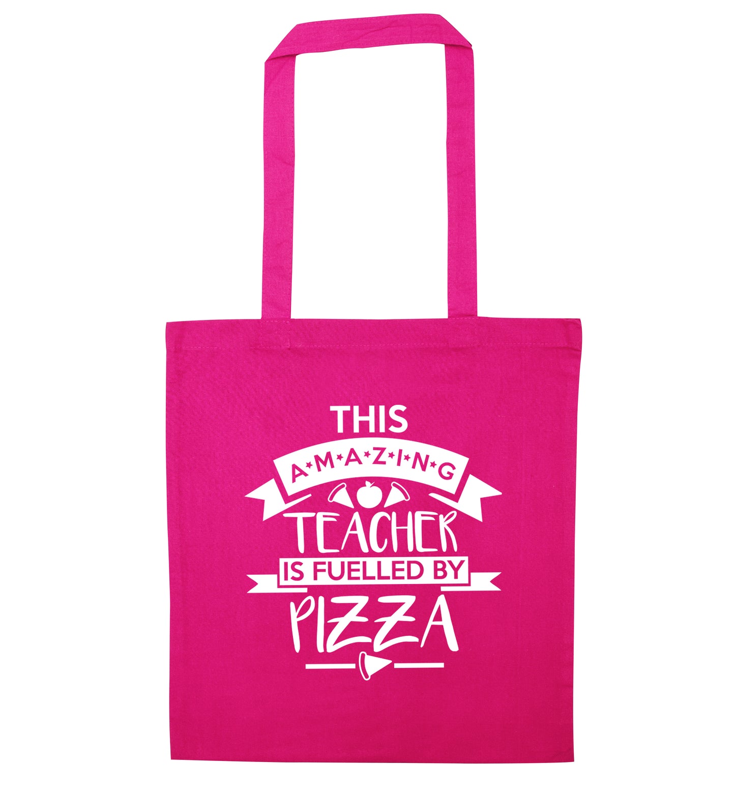 This amazing teacher is fuelled by pizza pink tote bag