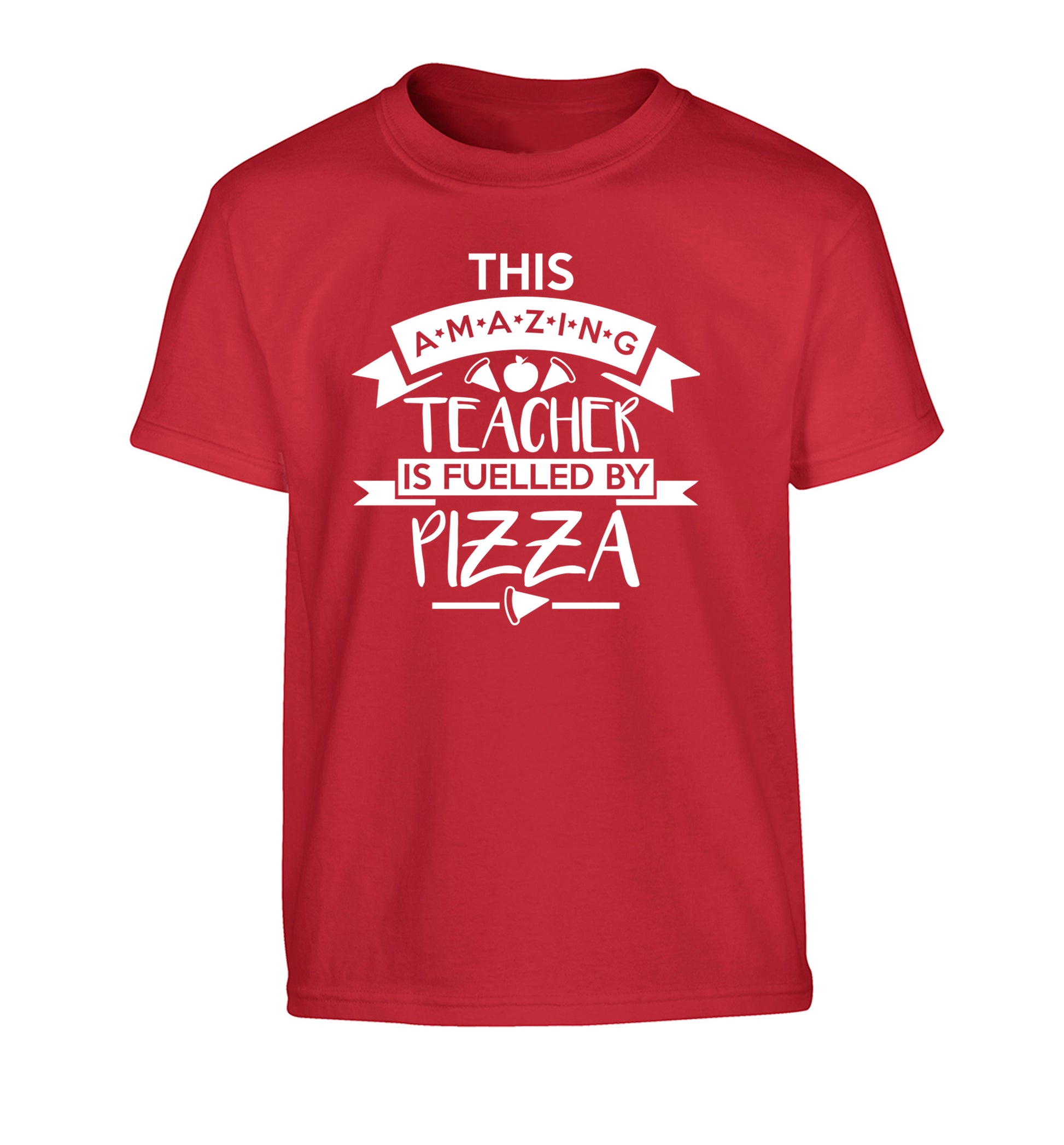 This amazing teacher is fuelled by pizza Children's red Tshirt 12-13 Years