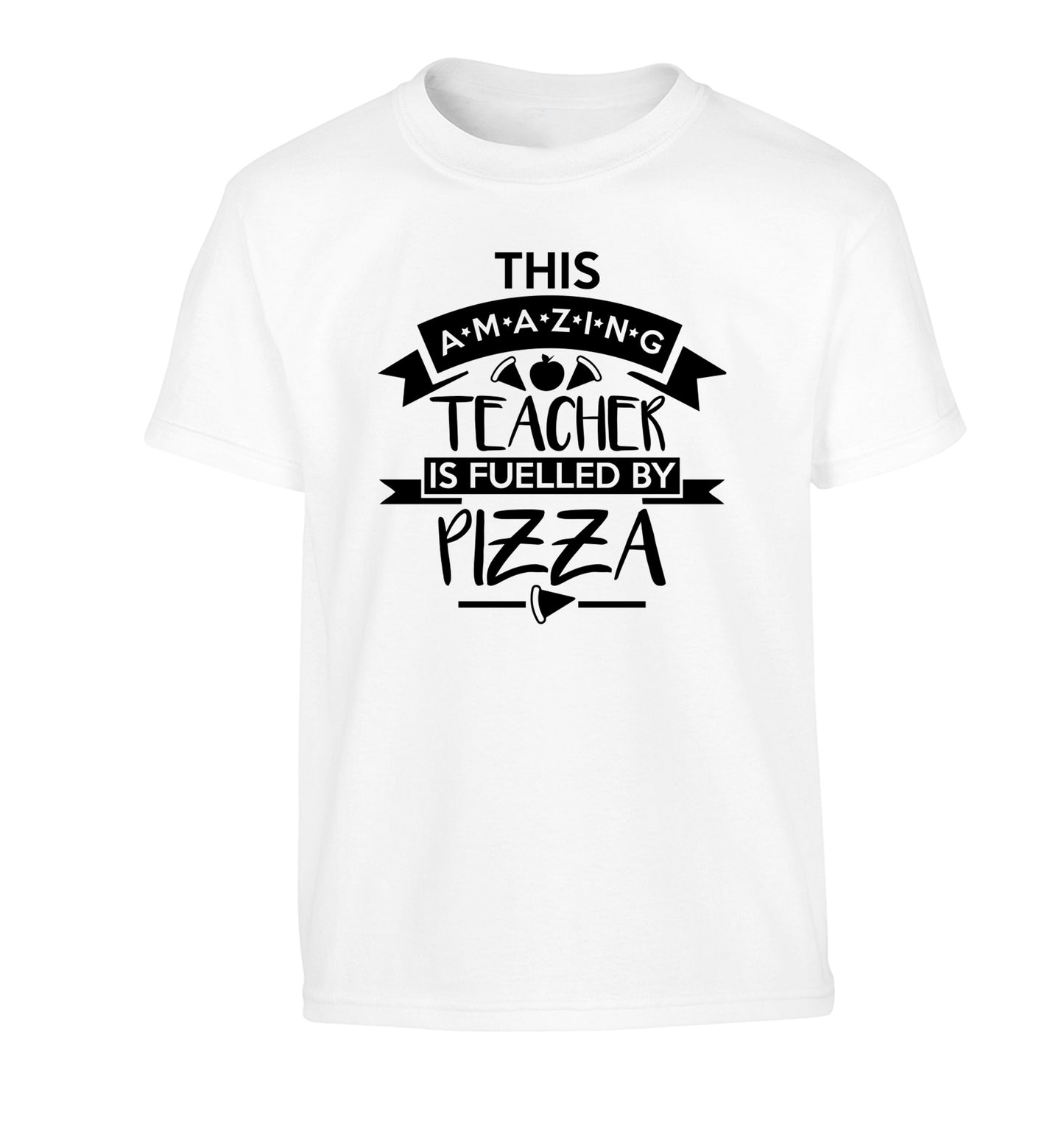 This amazing teacher is fuelled by pizza Children's white Tshirt 12-13 Years