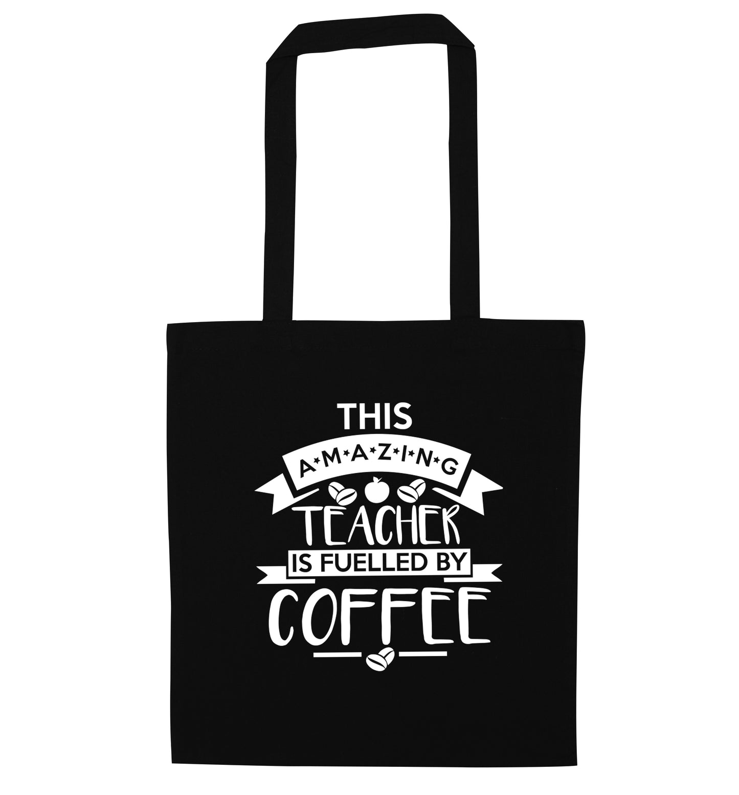 This amazing teacher is fuelled by coffee black tote bag