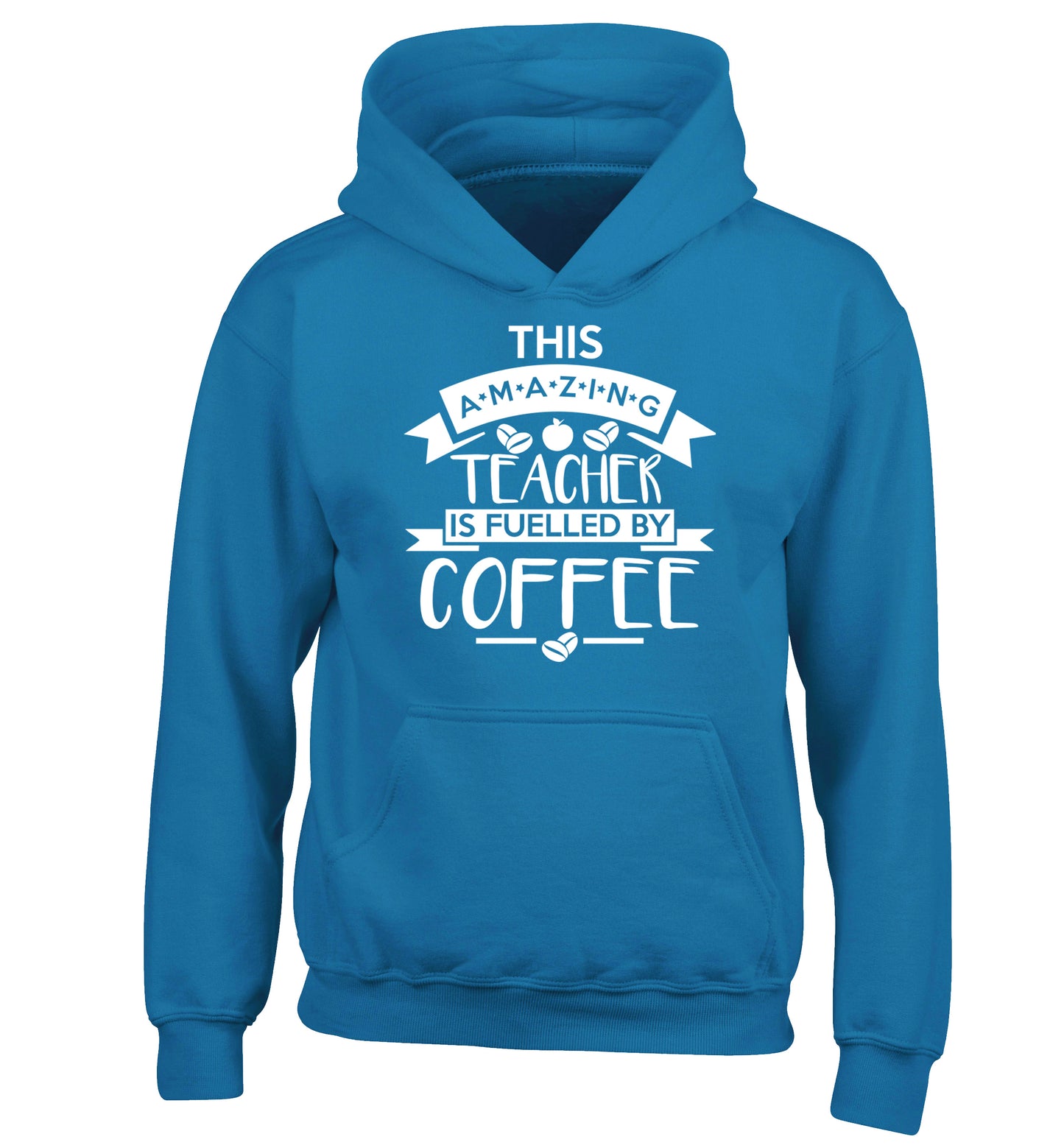 This amazing teacher is fuelled by coffee children's blue hoodie 12-13 Years