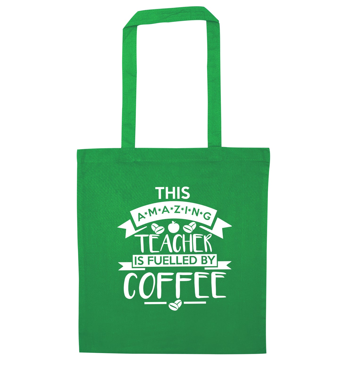 This amazing teacher is fuelled by coffee green tote bag