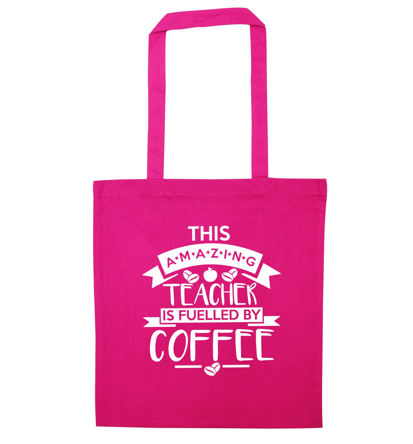 This amazing teacher is fuelled by coffee pink tote bag