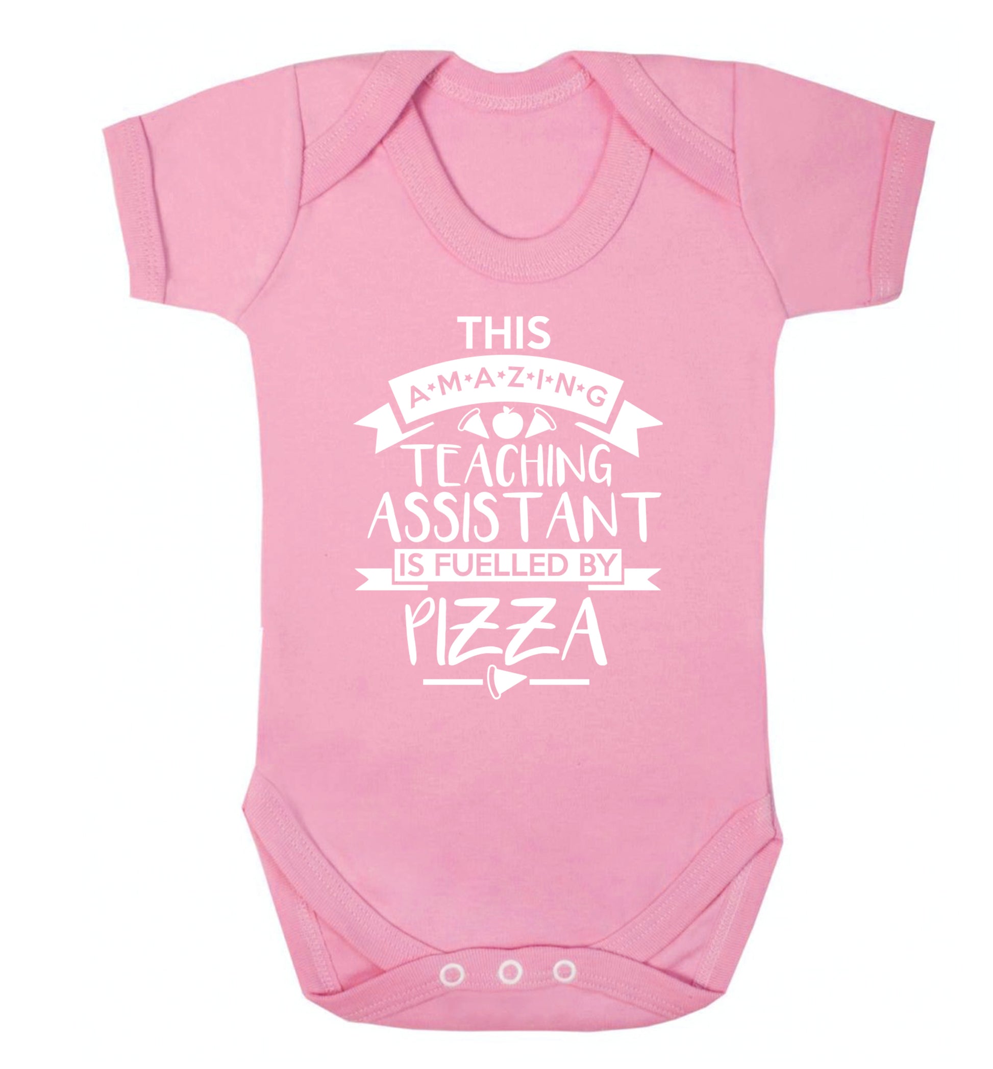 This amazing teaching assistant is fuelled by pizza Baby Vest pale pink 18-24 months