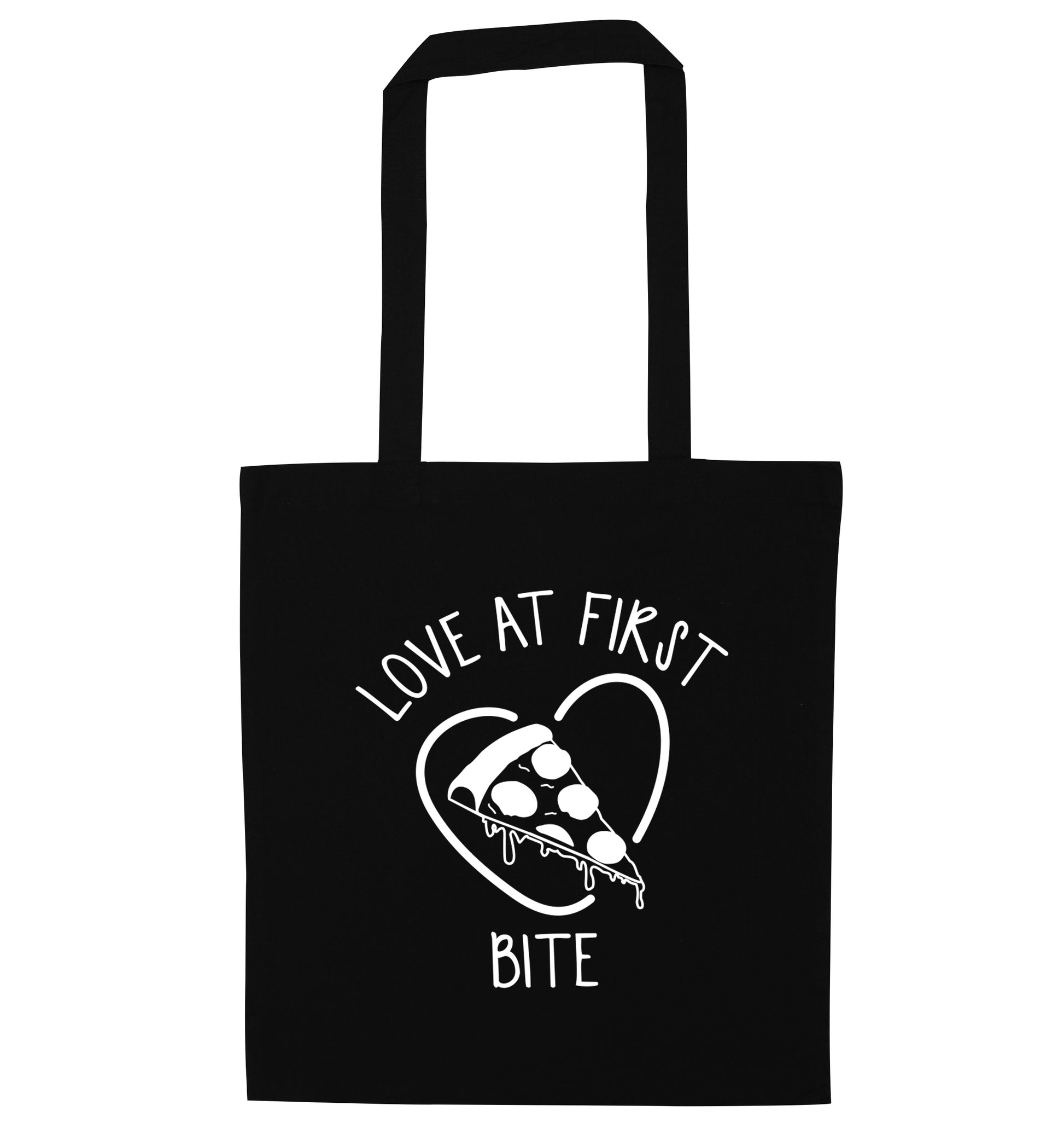 Love at first bite black tote bag