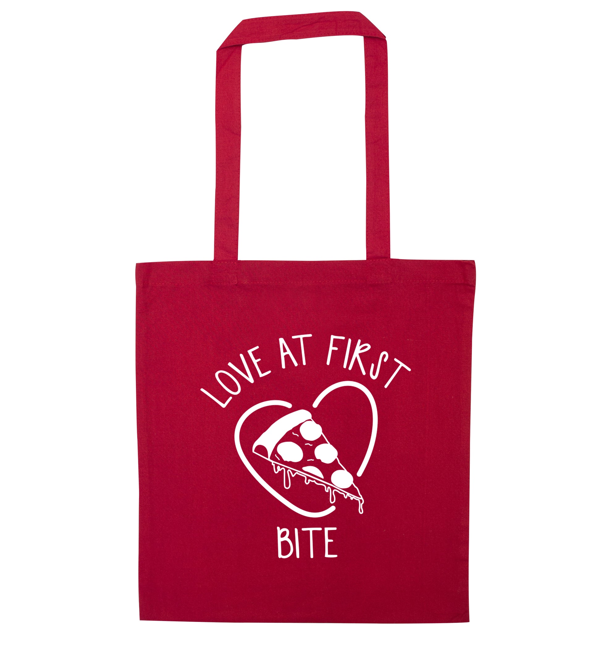 Love at first bite red tote bag