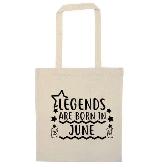 Legends are born in June natural tote bag