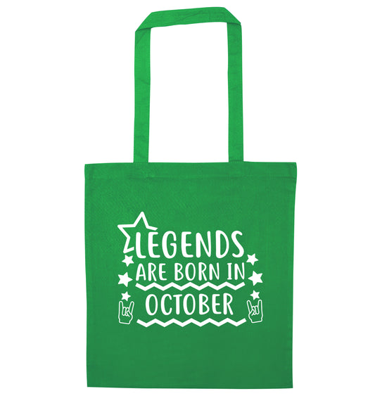 Legends are born in October green tote bag