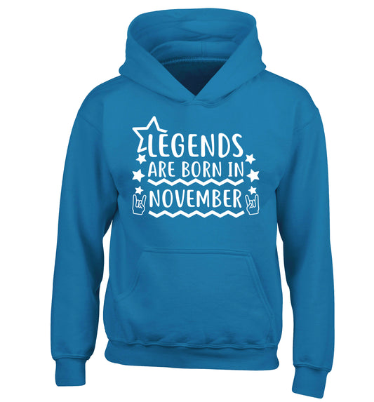 Legends are born in November children's blue hoodie 12-13 Years