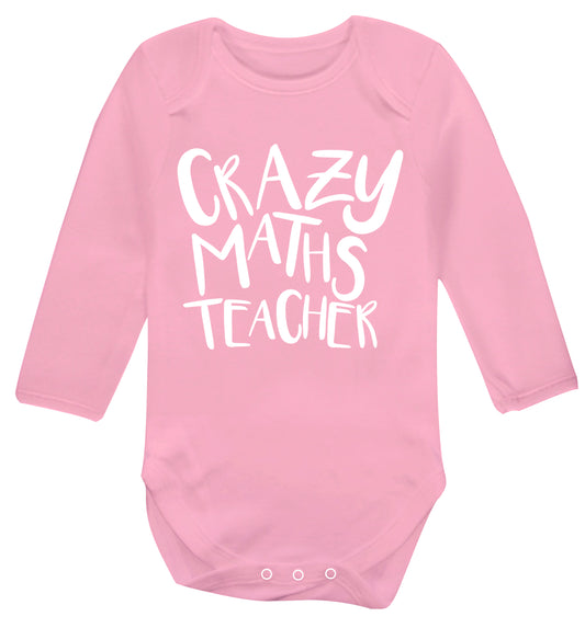 Crazy maths teacher Baby Vest long sleeved pale pink 6-12 months