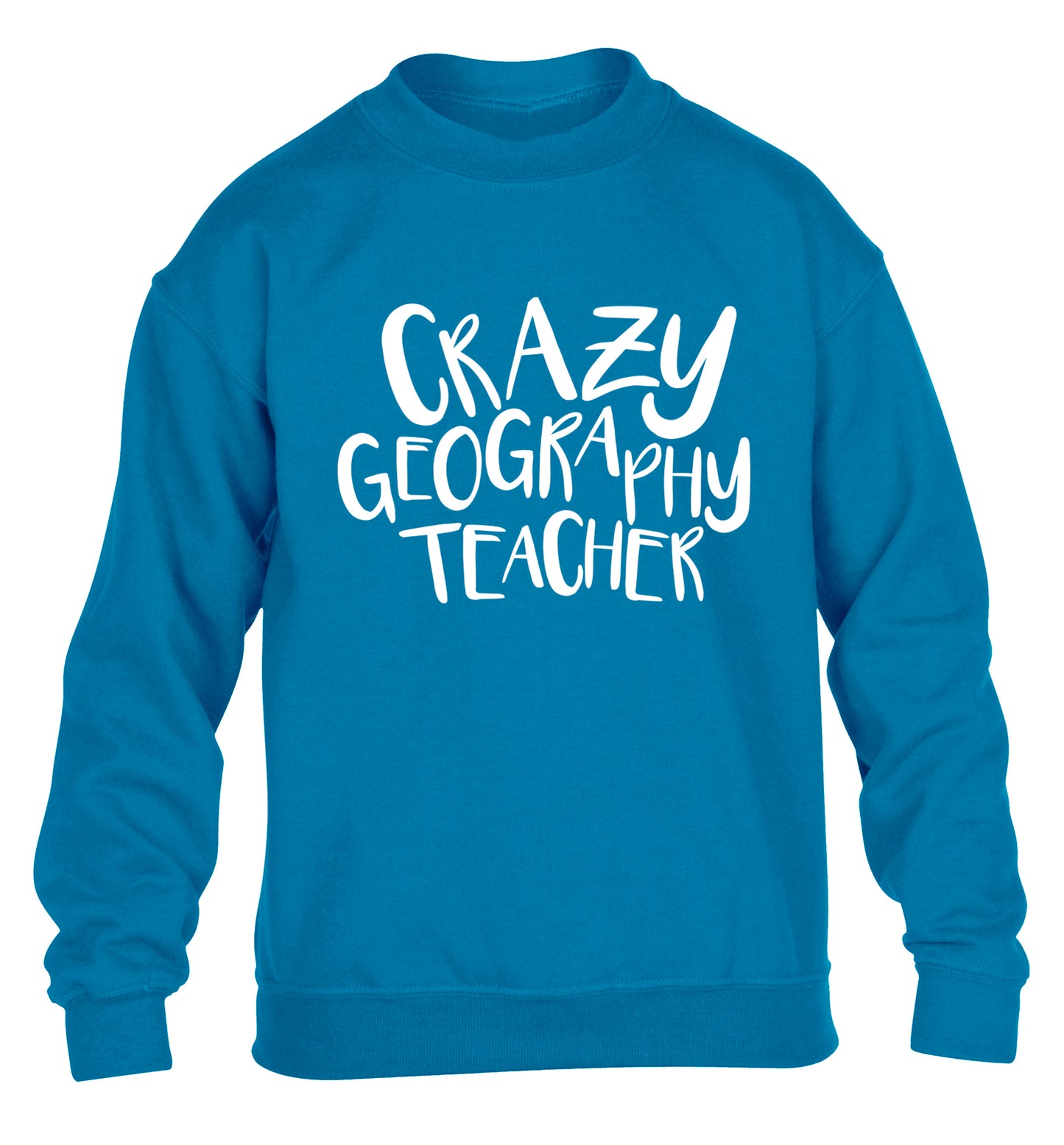 Crazy geography teacher children's blue sweater 12-13 Years