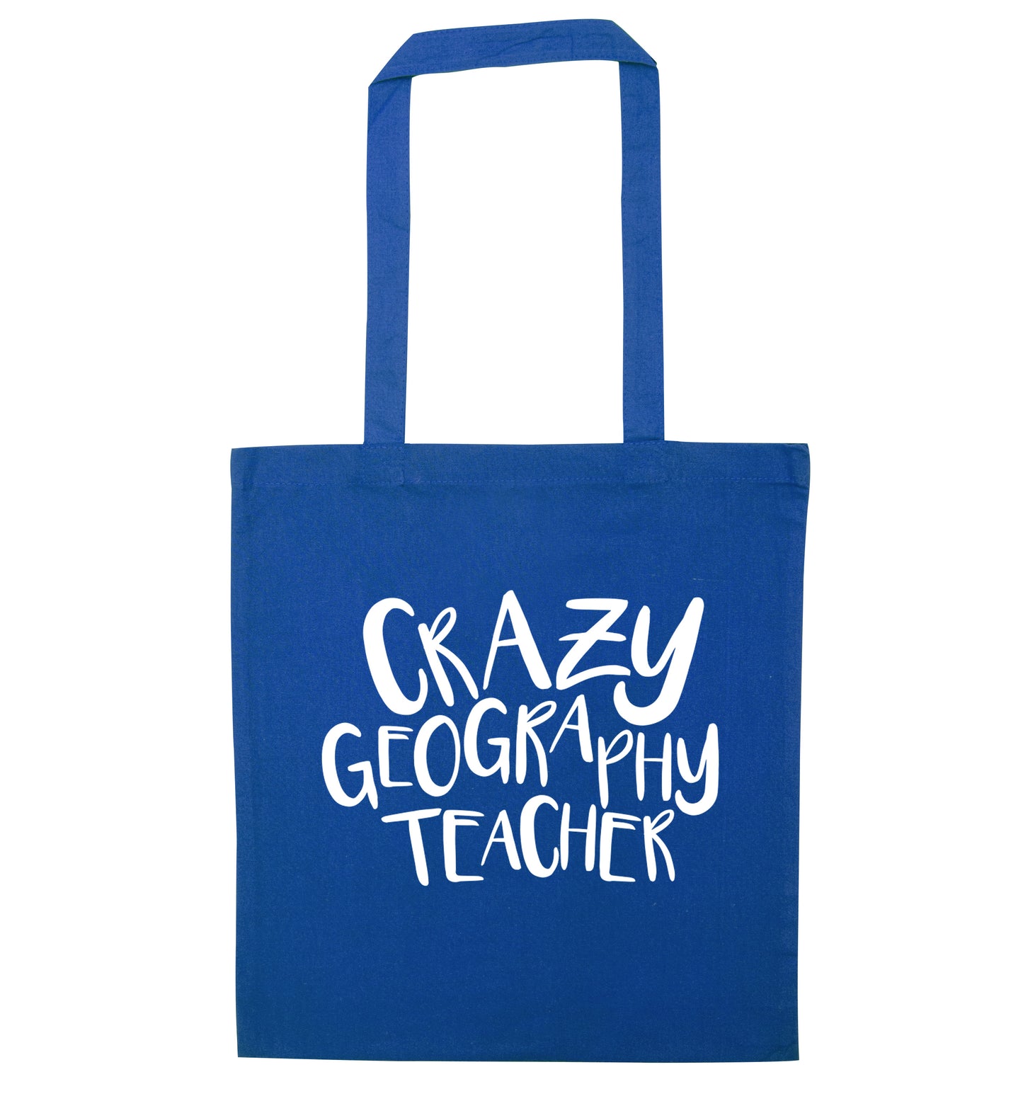 Crazy geography teacher blue tote bag