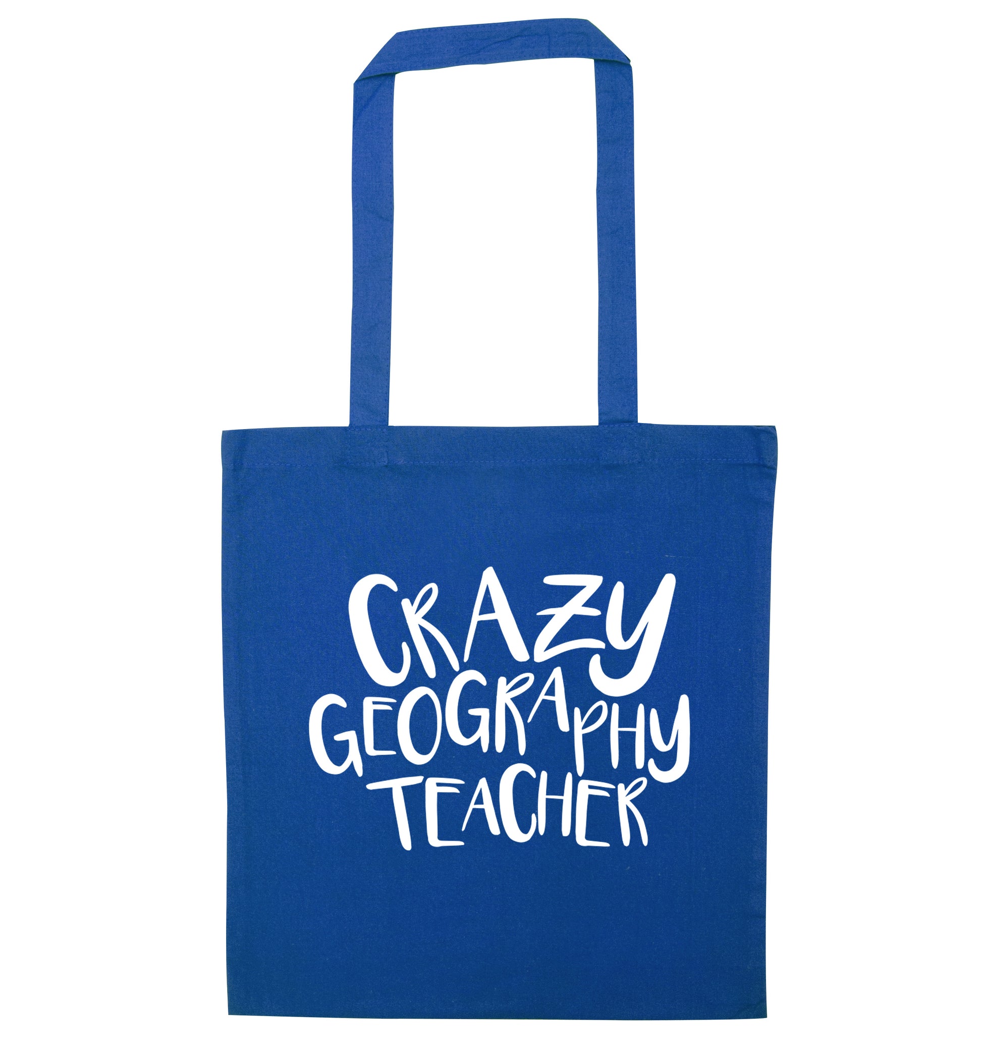 Crazy geography teacher blue tote bag