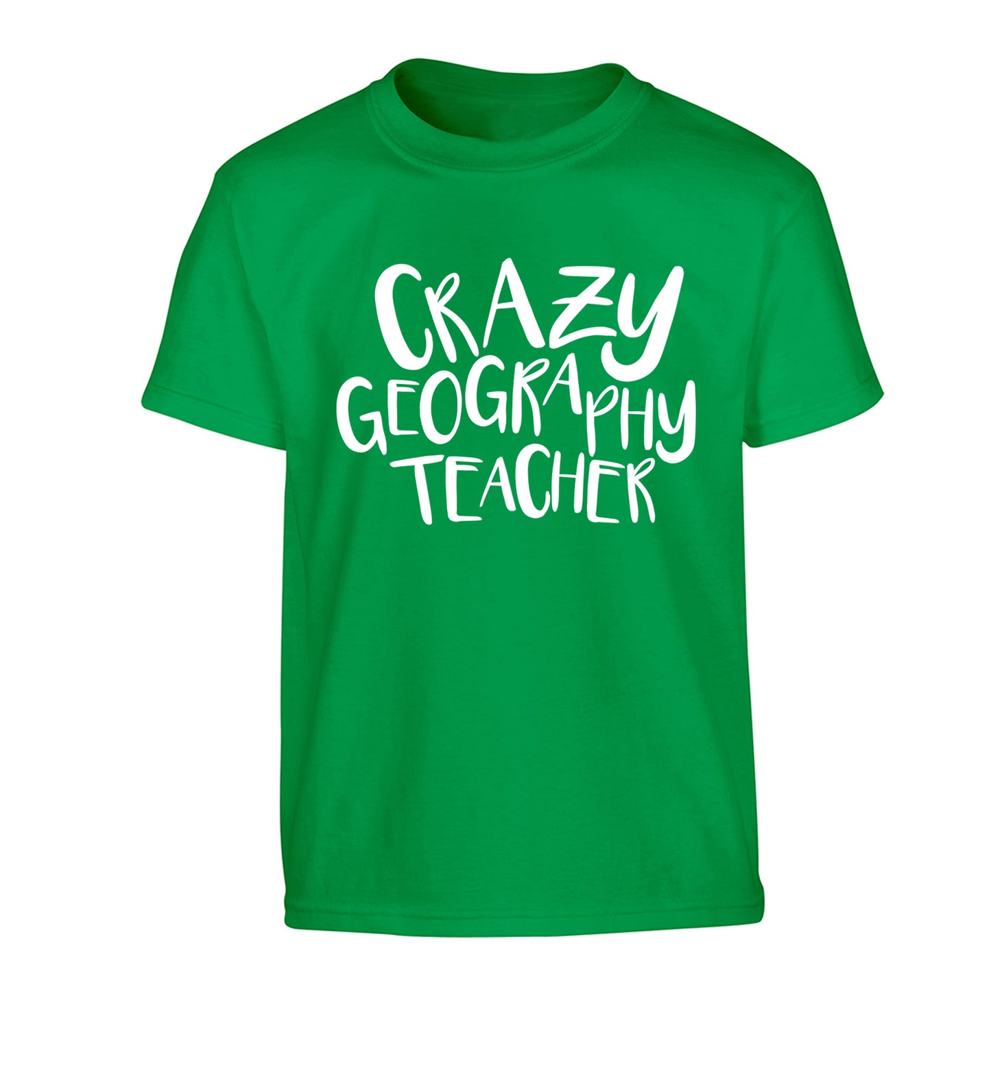 Crazy geography teacher Children's green Tshirt 12-13 Years