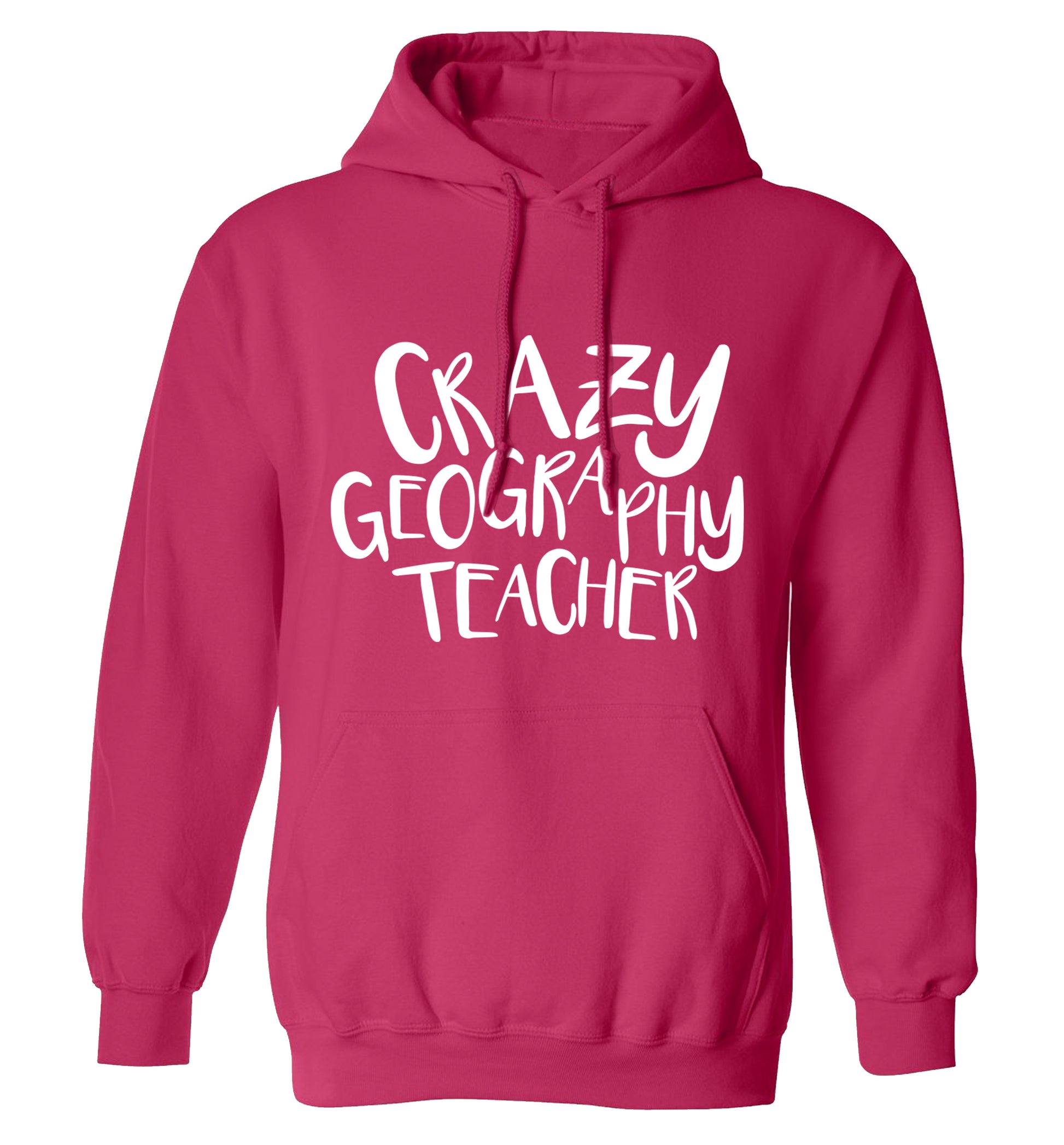 Crazy geography teacher adults unisex pink hoodie 2XL