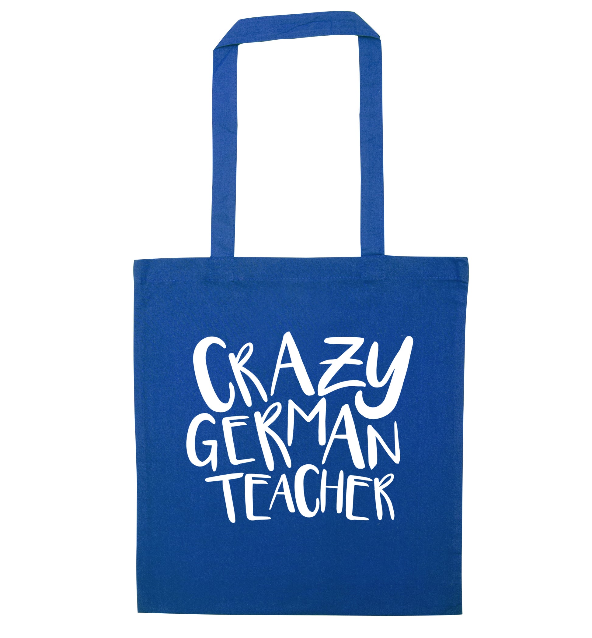 Crazy german teacher blue tote bag