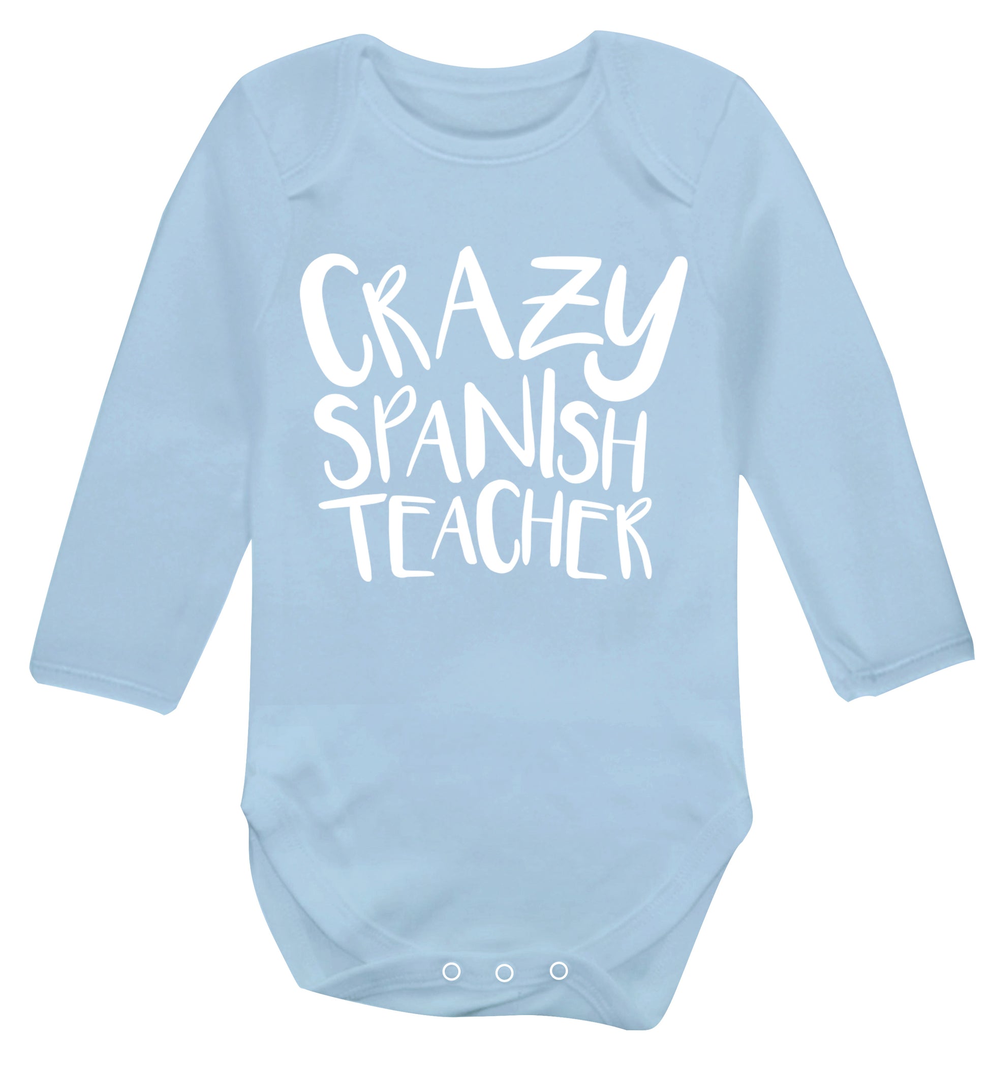 Crazy spanish teacher Baby Vest long sleeved pale blue 6-12 months