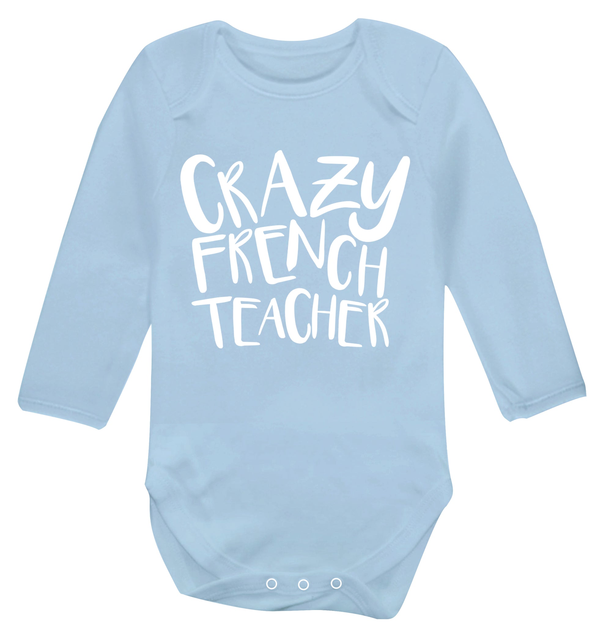 Crazy french teacher Baby Vest long sleeved pale blue 6-12 months