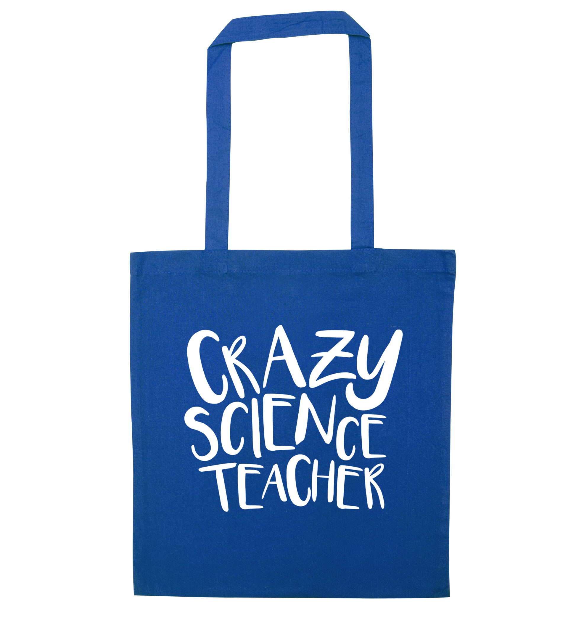 Crazy science teacher blue tote bag