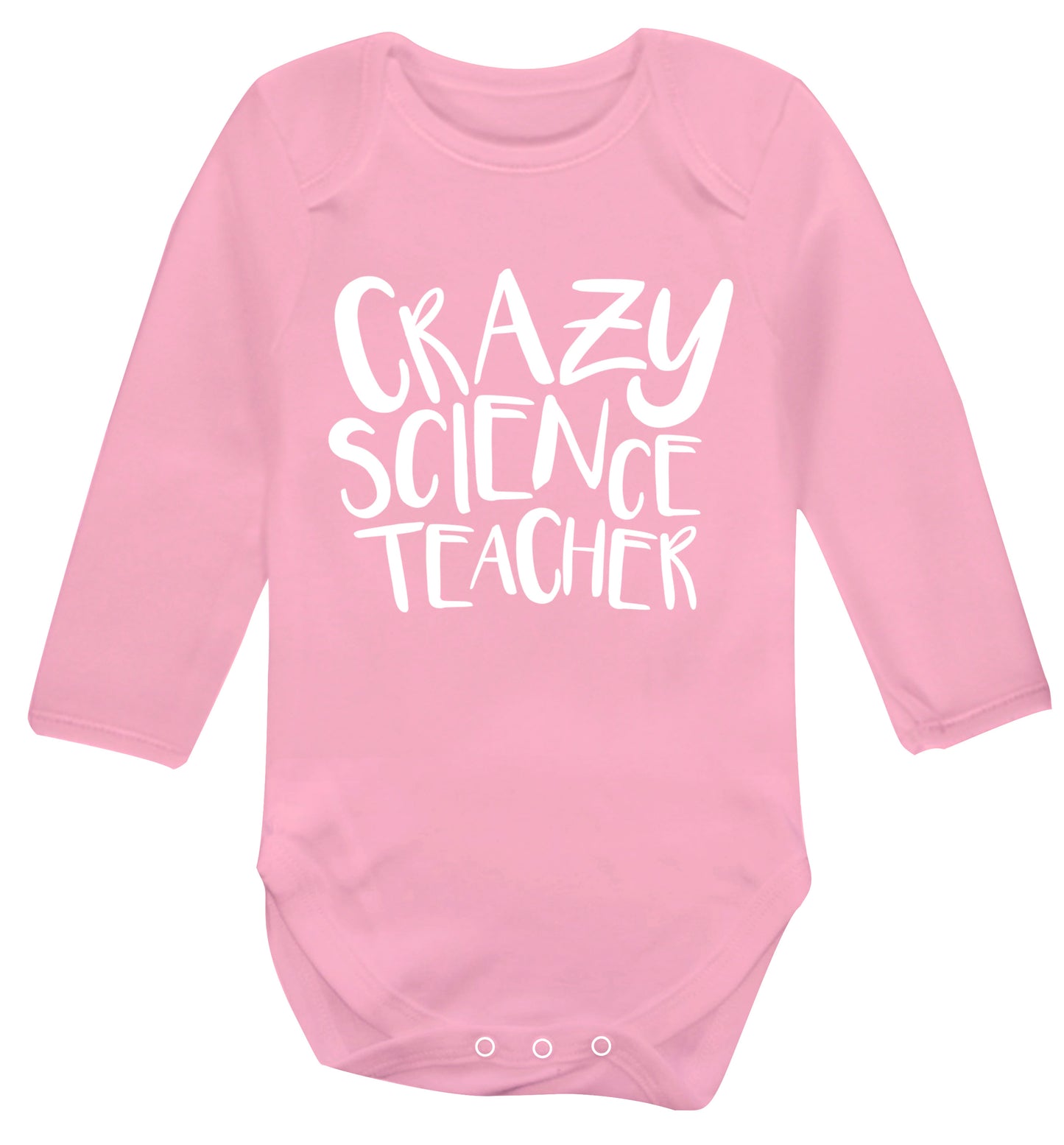 Crazy science teacher Baby Vest long sleeved pale pink 6-12 months