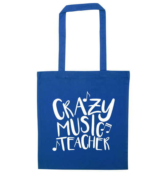 Crazy music teacher blue tote bag