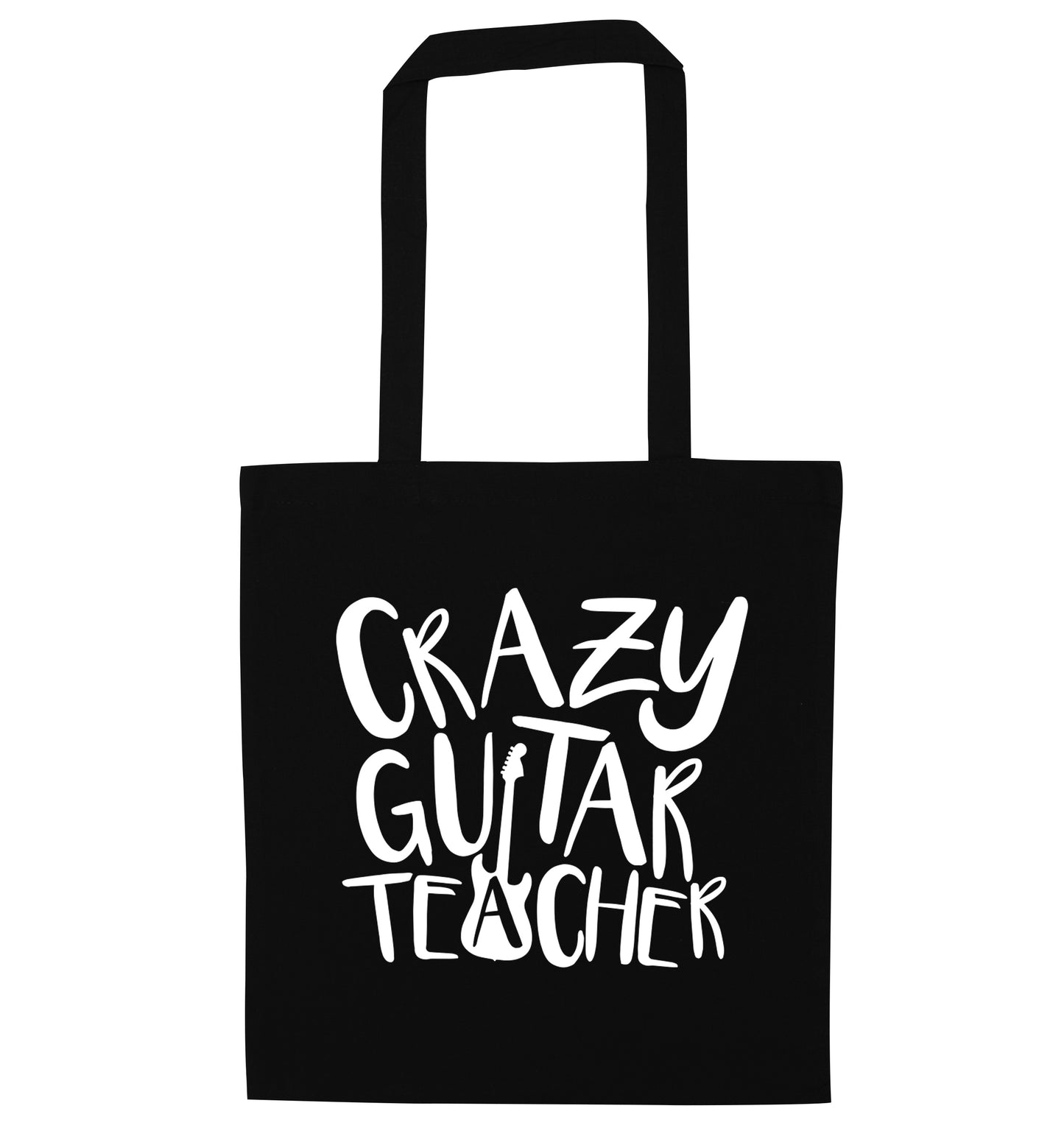 Crazy guitar teacher black tote bag