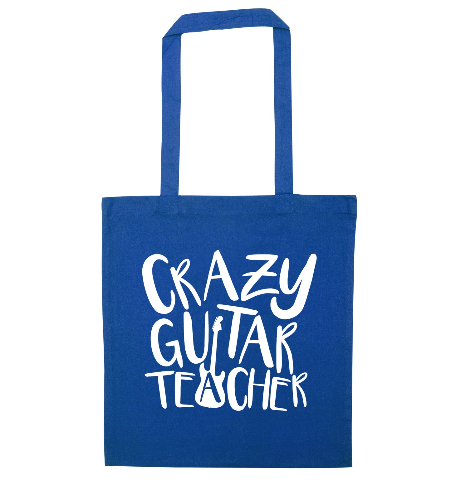 Crazy guitar teacher blue tote bag
