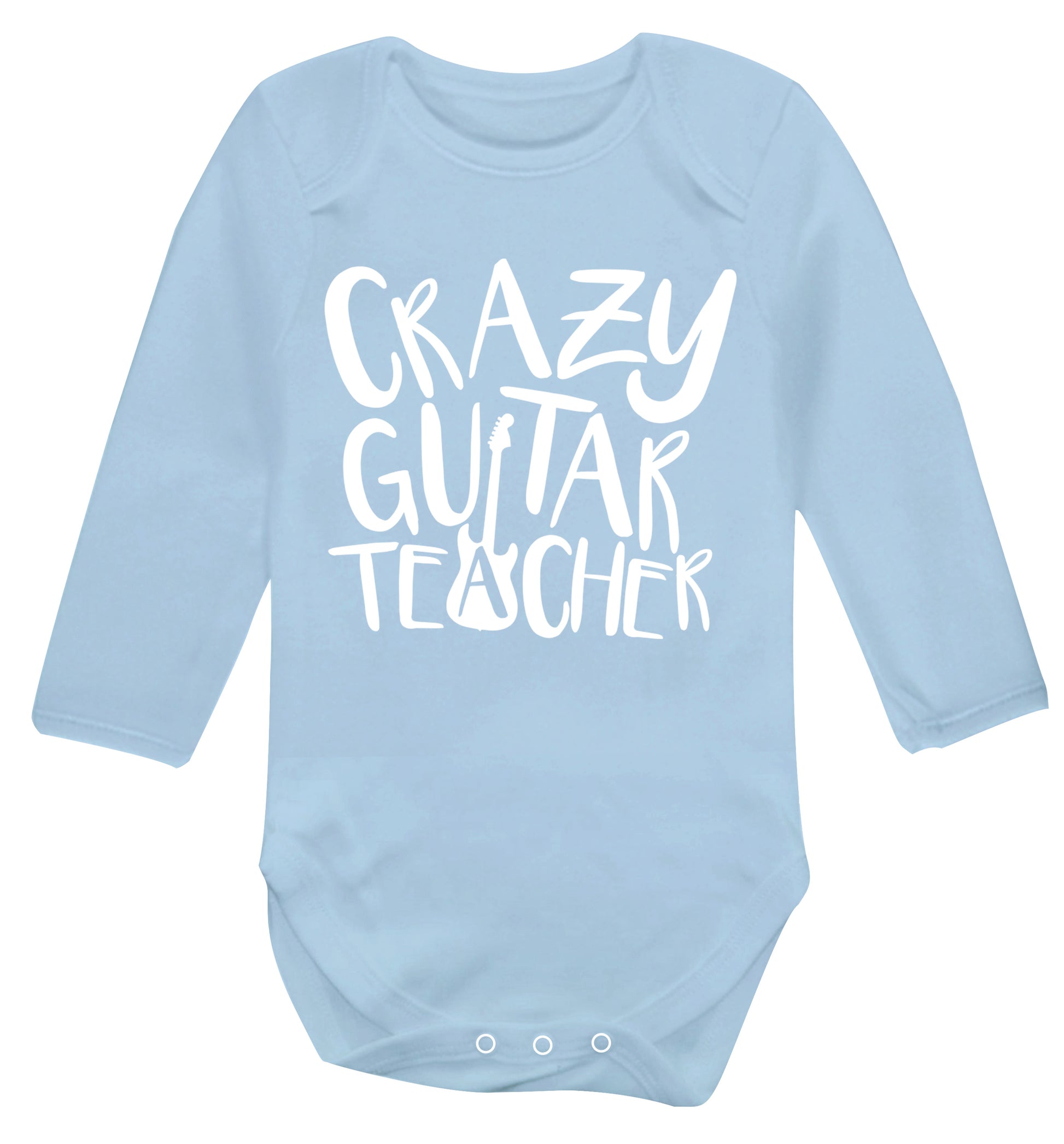 Crazy guitar teacher Baby Vest long sleeved pale blue 6-12 months