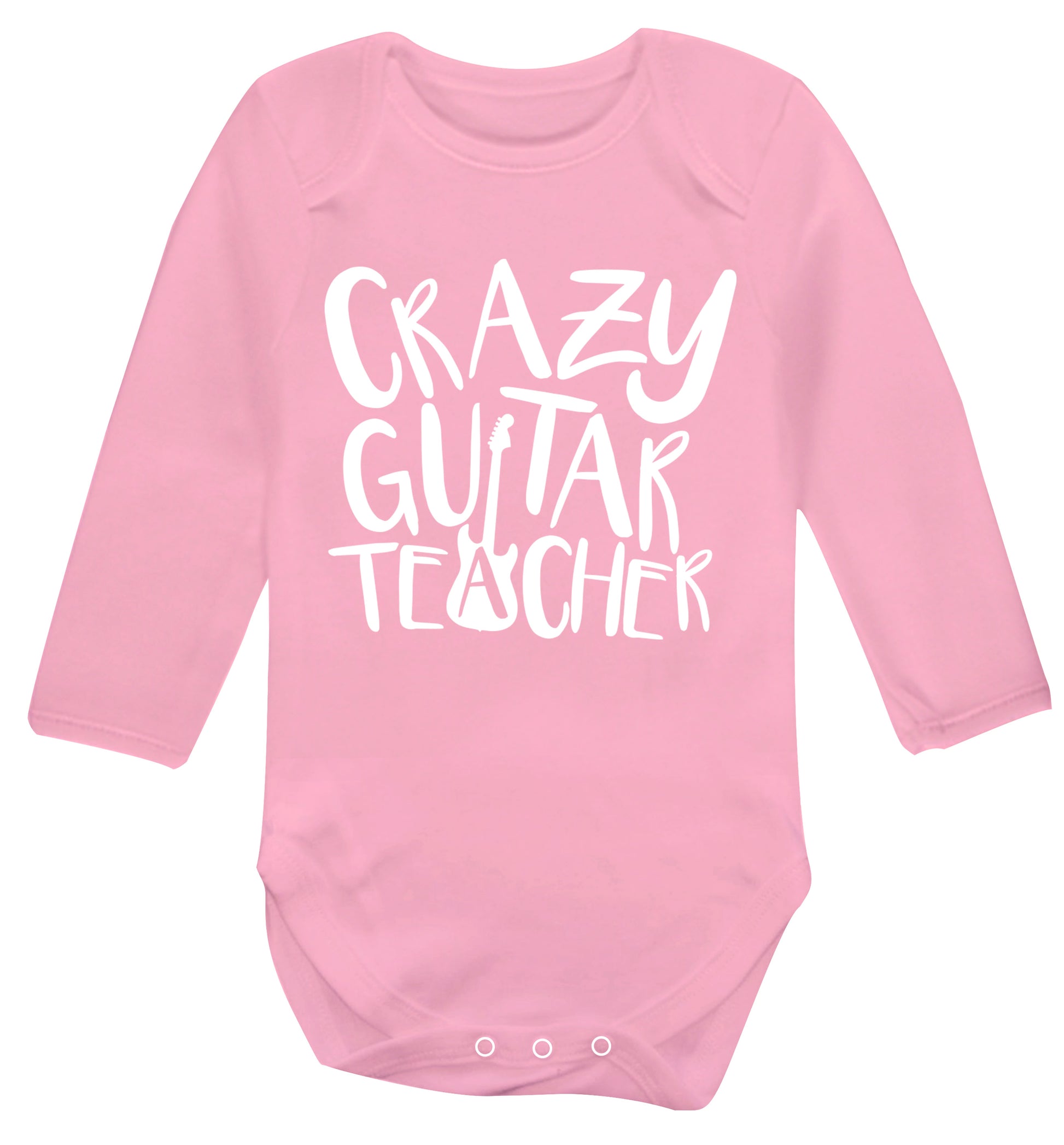 Crazy guitar teacher Baby Vest long sleeved pale pink 6-12 months