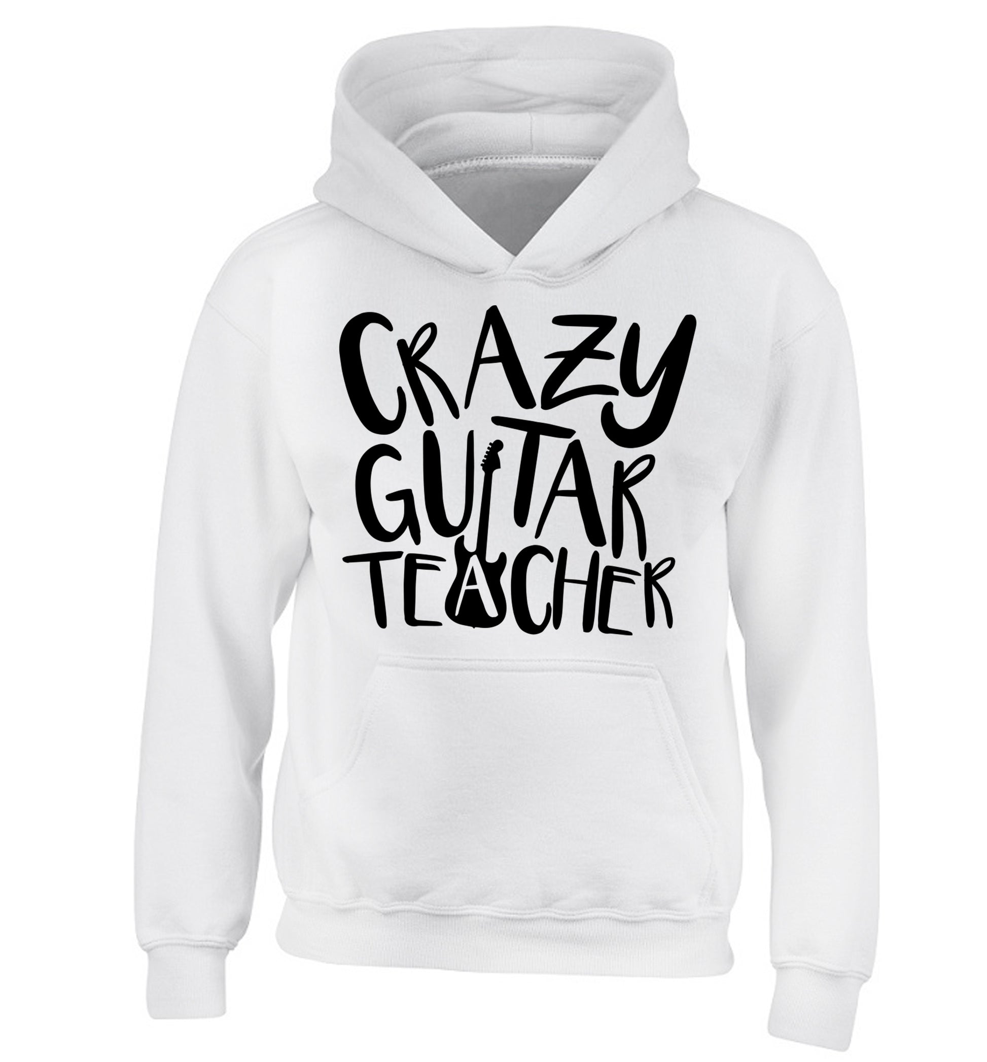 Crazy guitar teacher children's white hoodie 12-13 Years