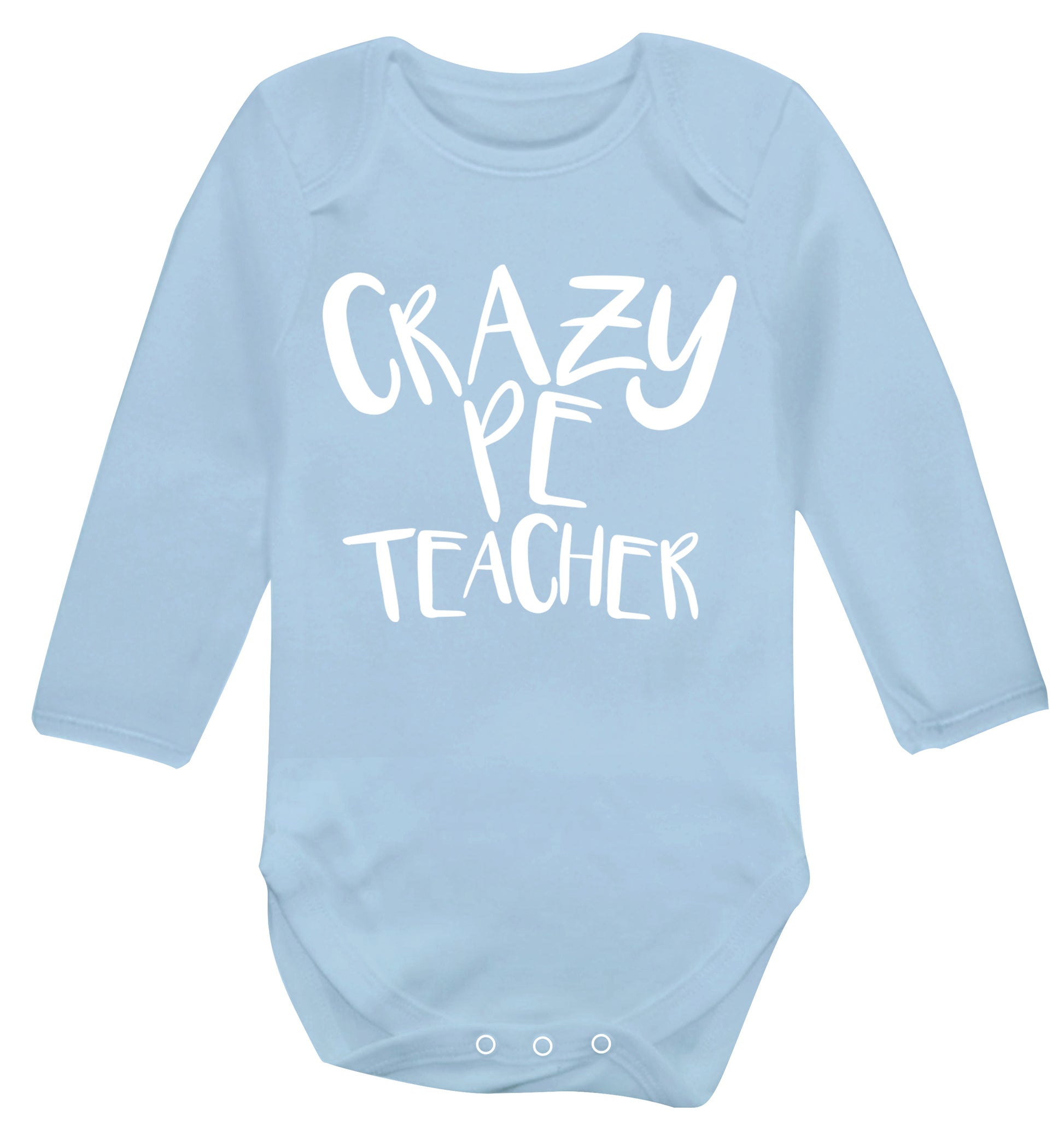 Crazy PE teacher Baby Vest long sleeved pale blue 6-12 months