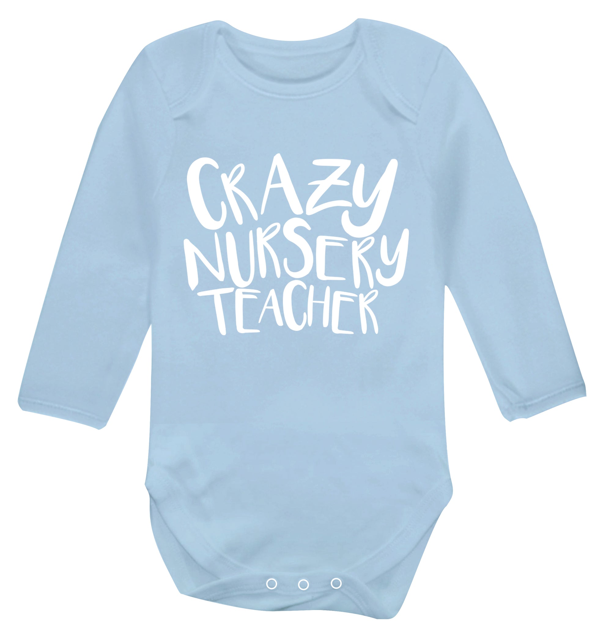 Crazy nursery teacher Baby Vest long sleeved pale blue 6-12 months