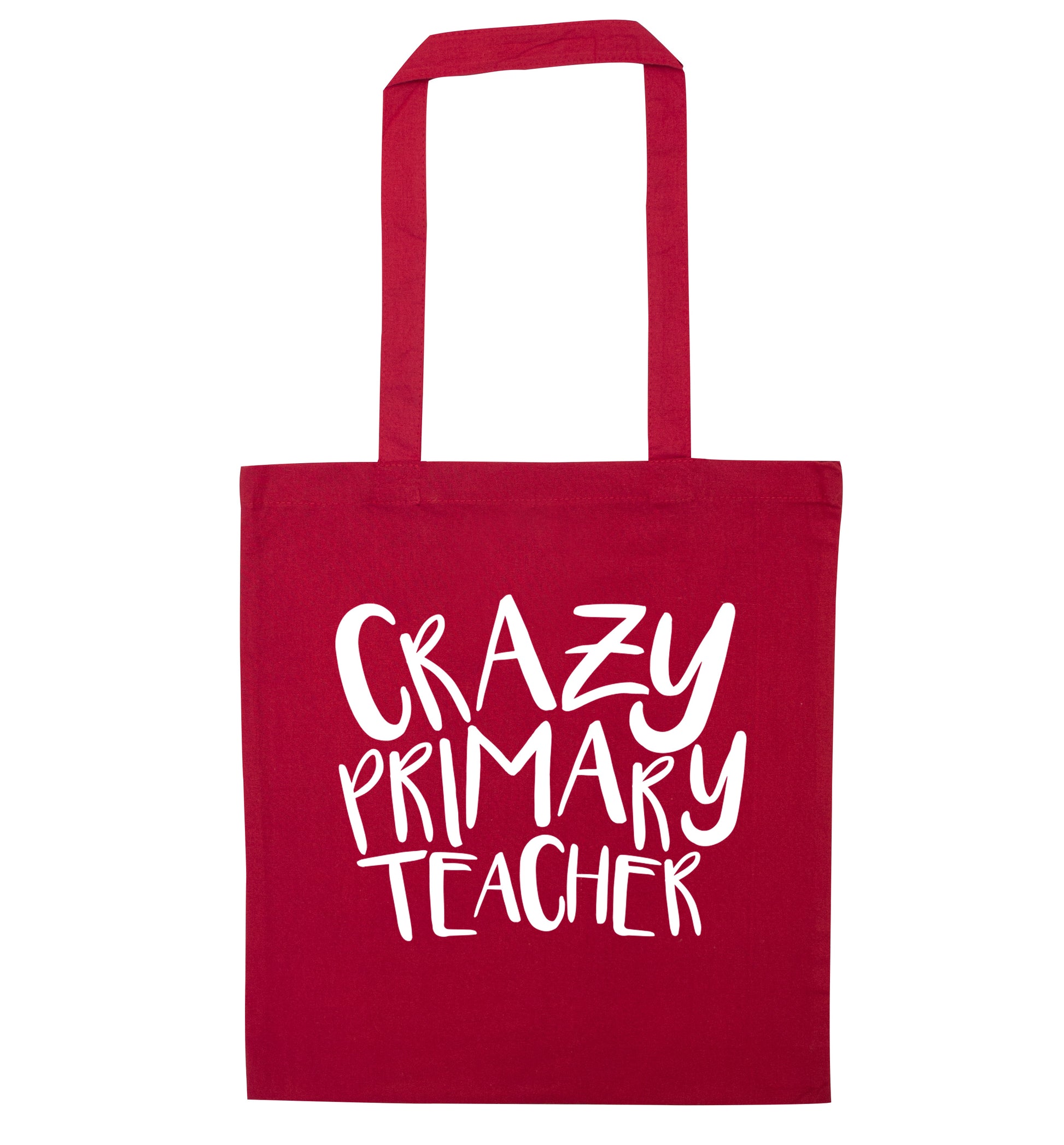 Crazy primary teacher red tote bag