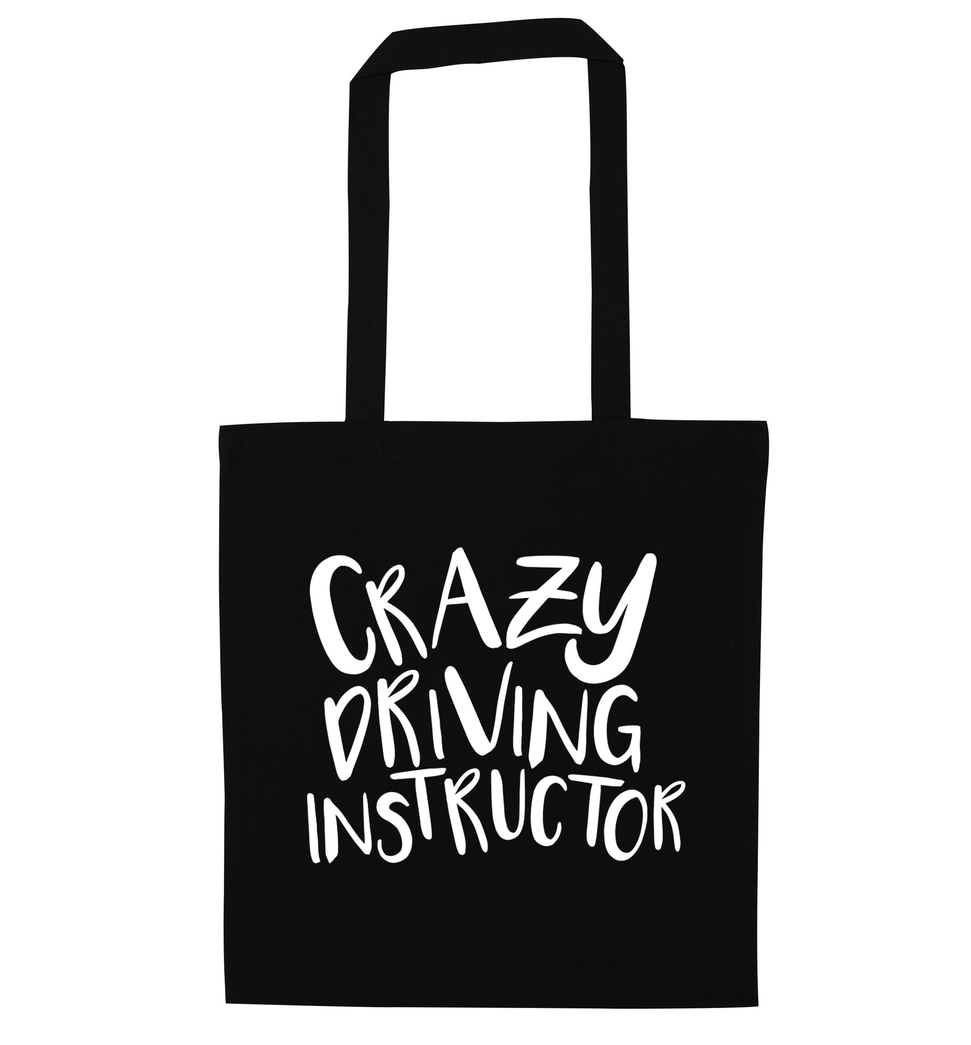 Crazy driving instructor black tote bag