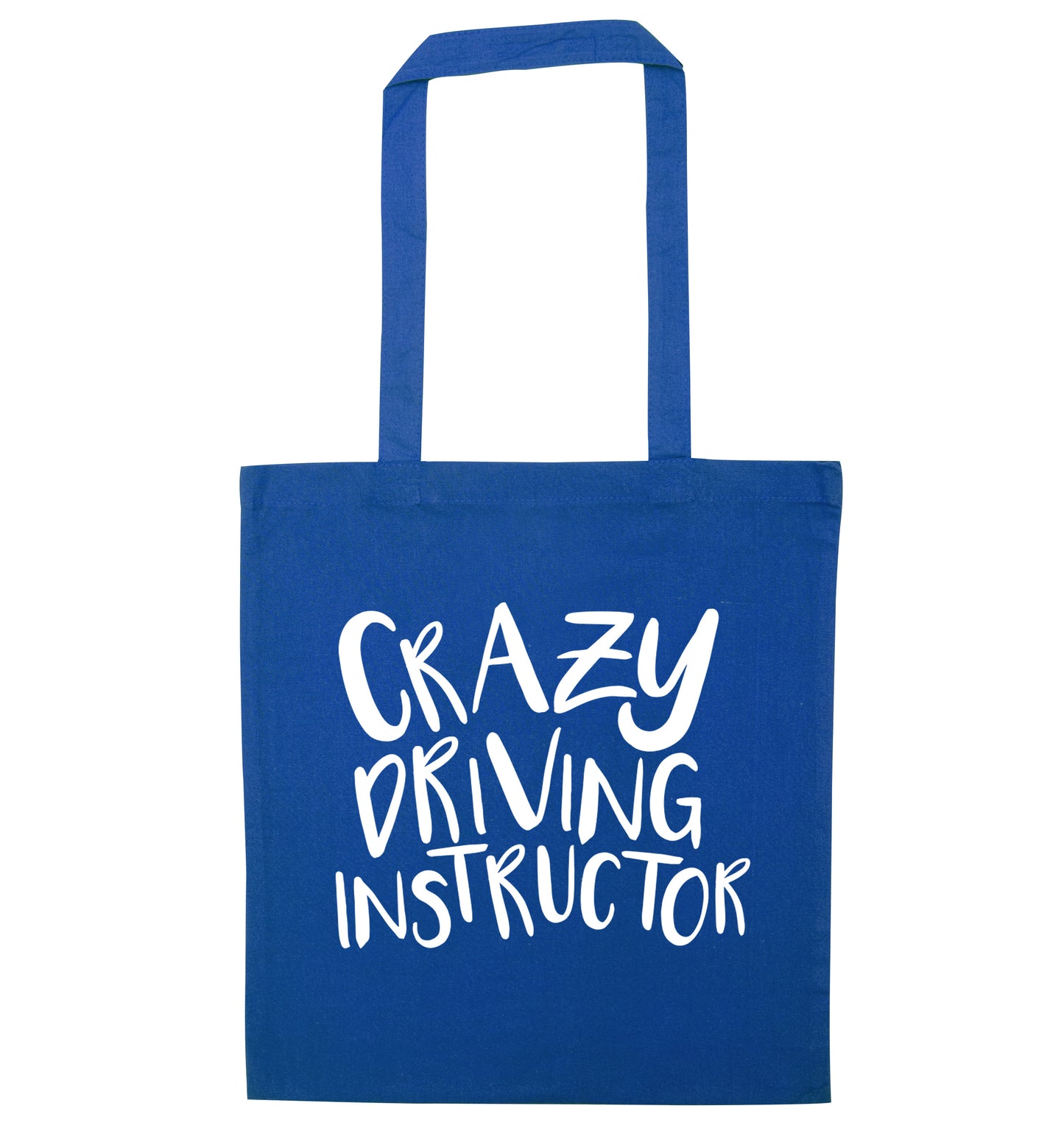 Crazy driving instructor blue tote bag