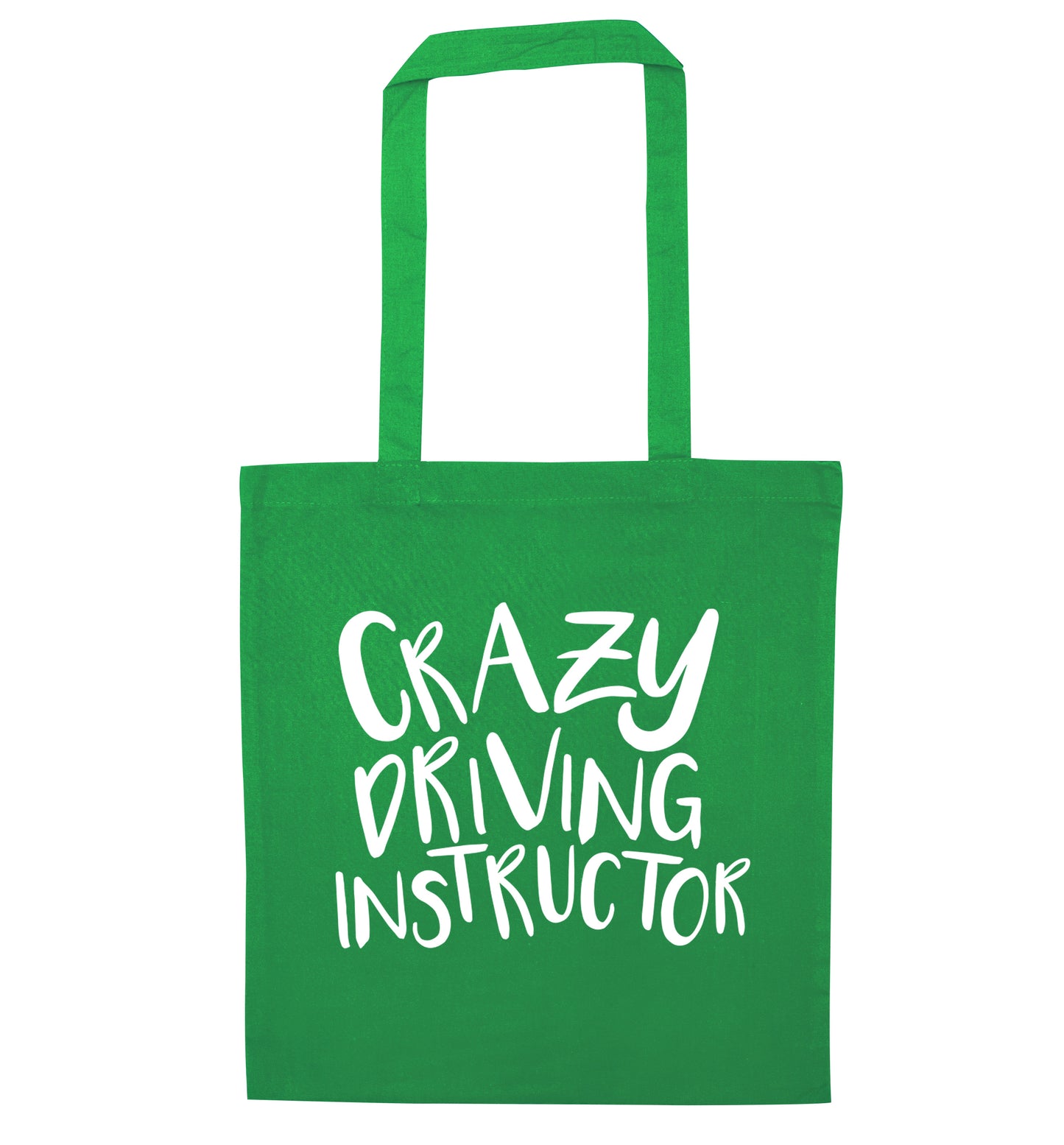 Crazy driving instructor green tote bag
