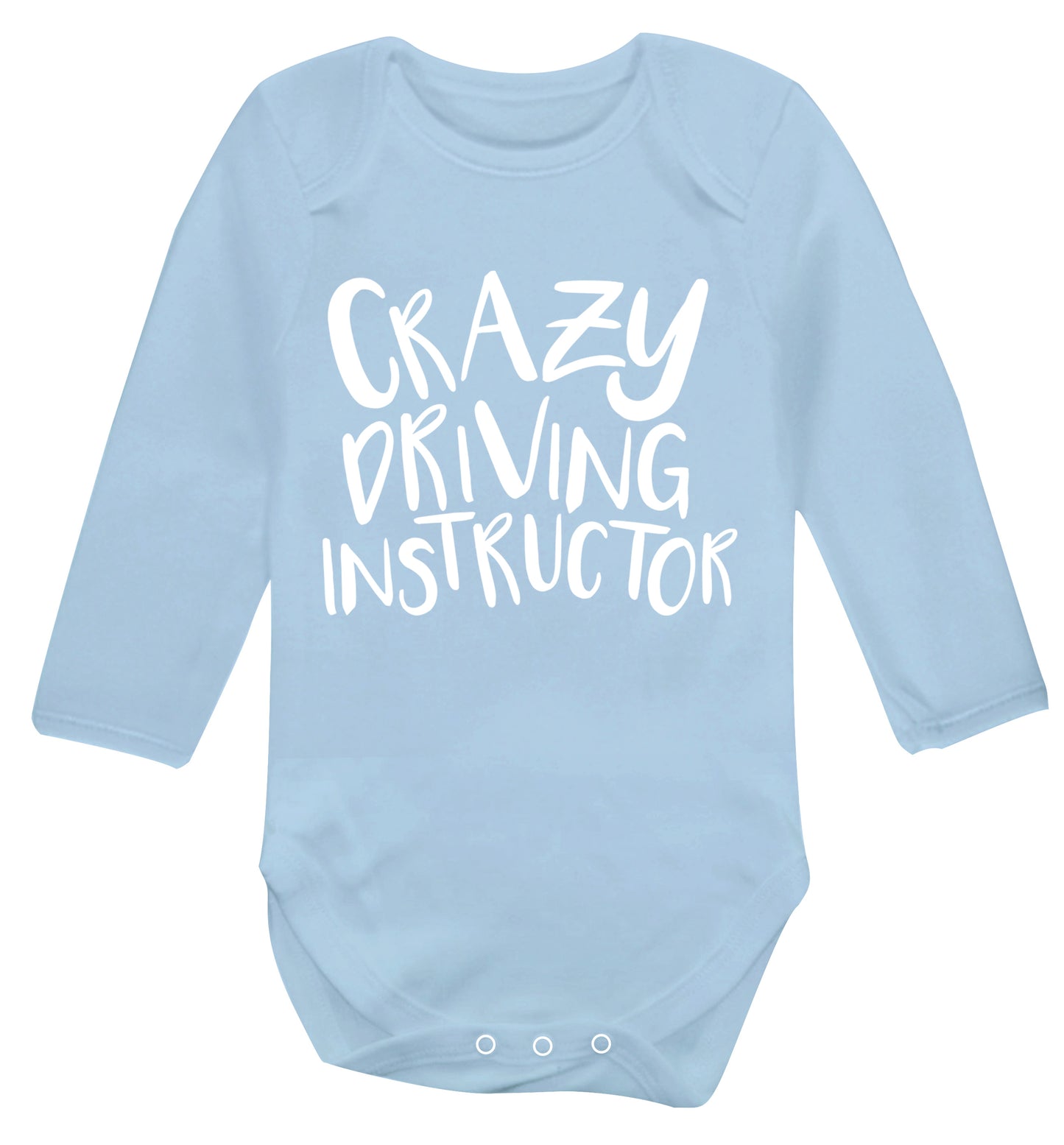 Crazy driving instructor Baby Vest long sleeved pale blue 6-12 months