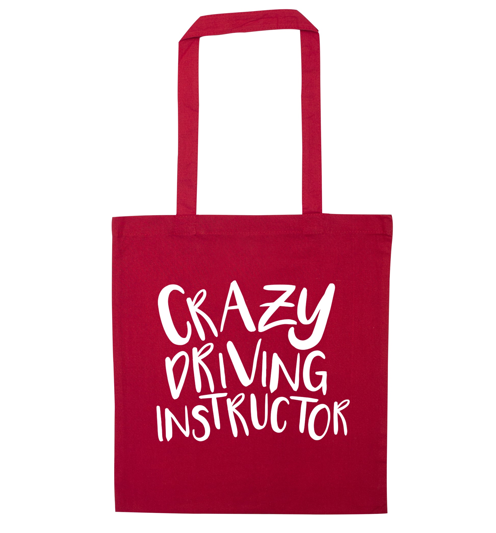 Crazy driving instructor red tote bag
