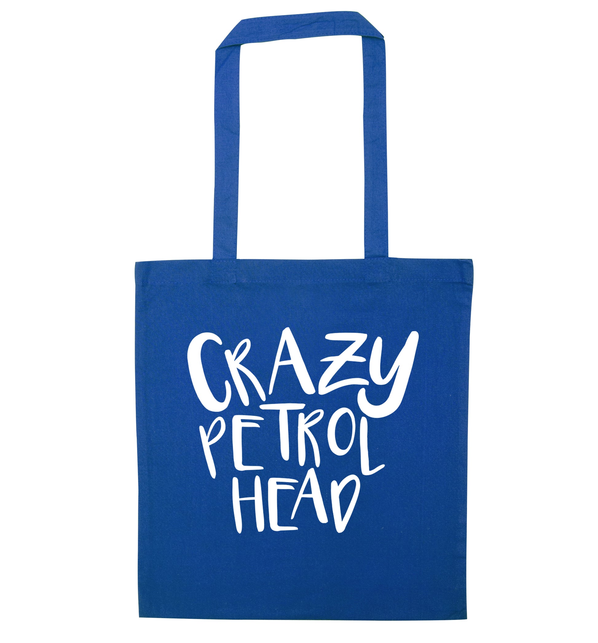 Crazy petrol head blue tote bag