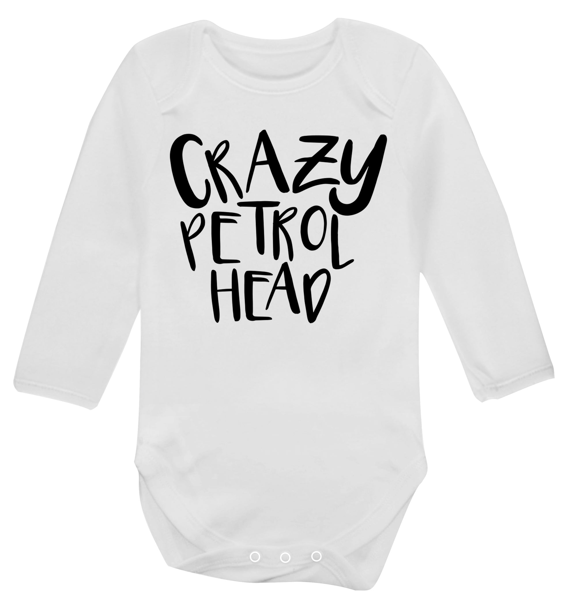 Crazy petrol head Baby Vest long sleeved white 6-12 months