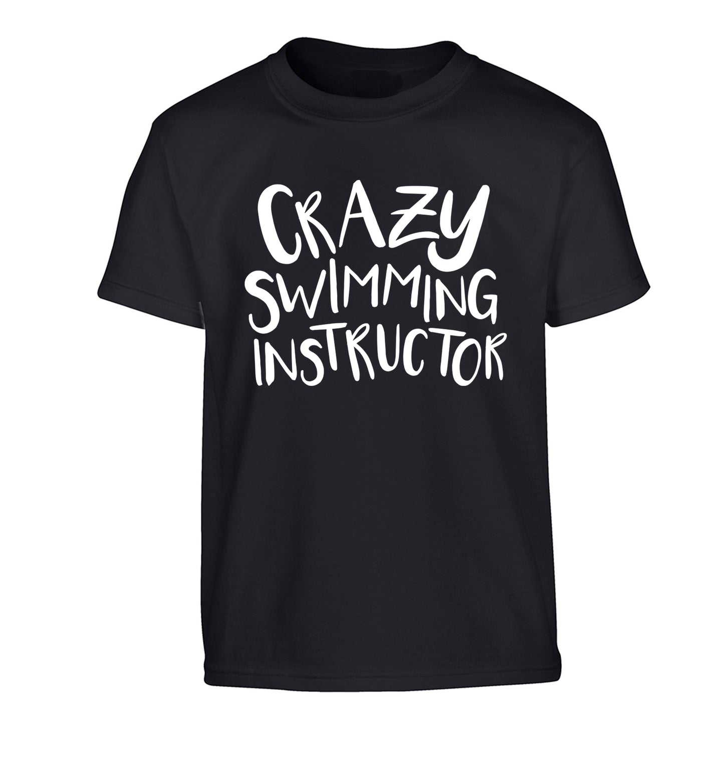 Crazy swimming instructor Children's black Tshirt 12-13 Years