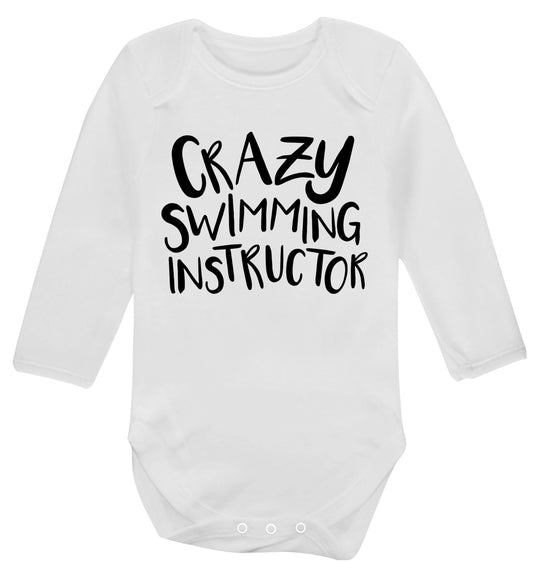 Crazy swimming instructor Baby Vest long sleeved white 6-12 months