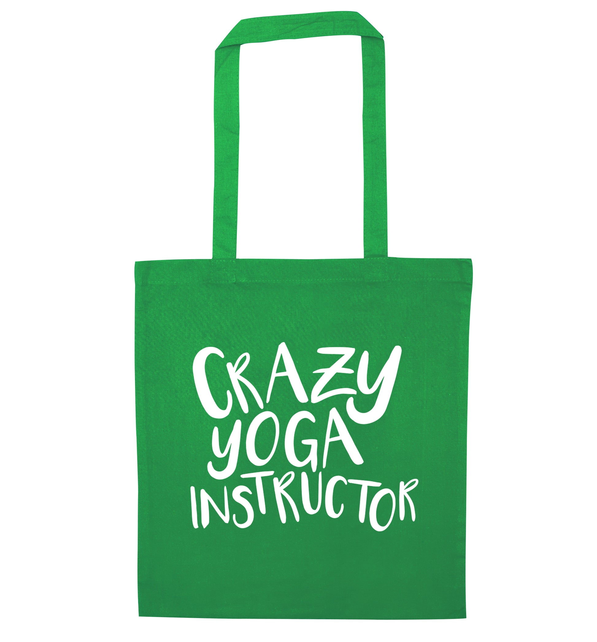 Crazy yoga instructor green tote bag