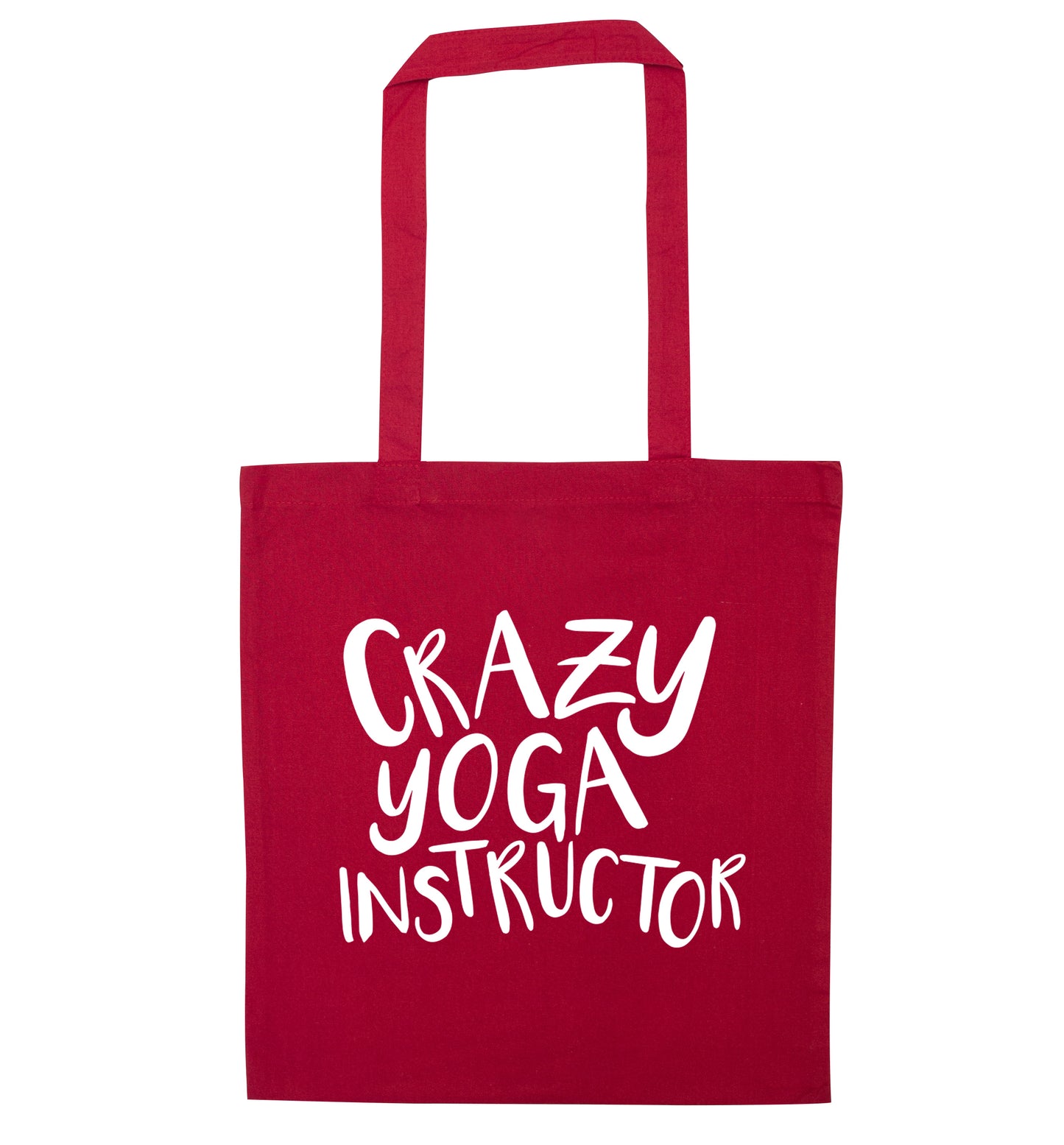 Crazy yoga instructor red tote bag