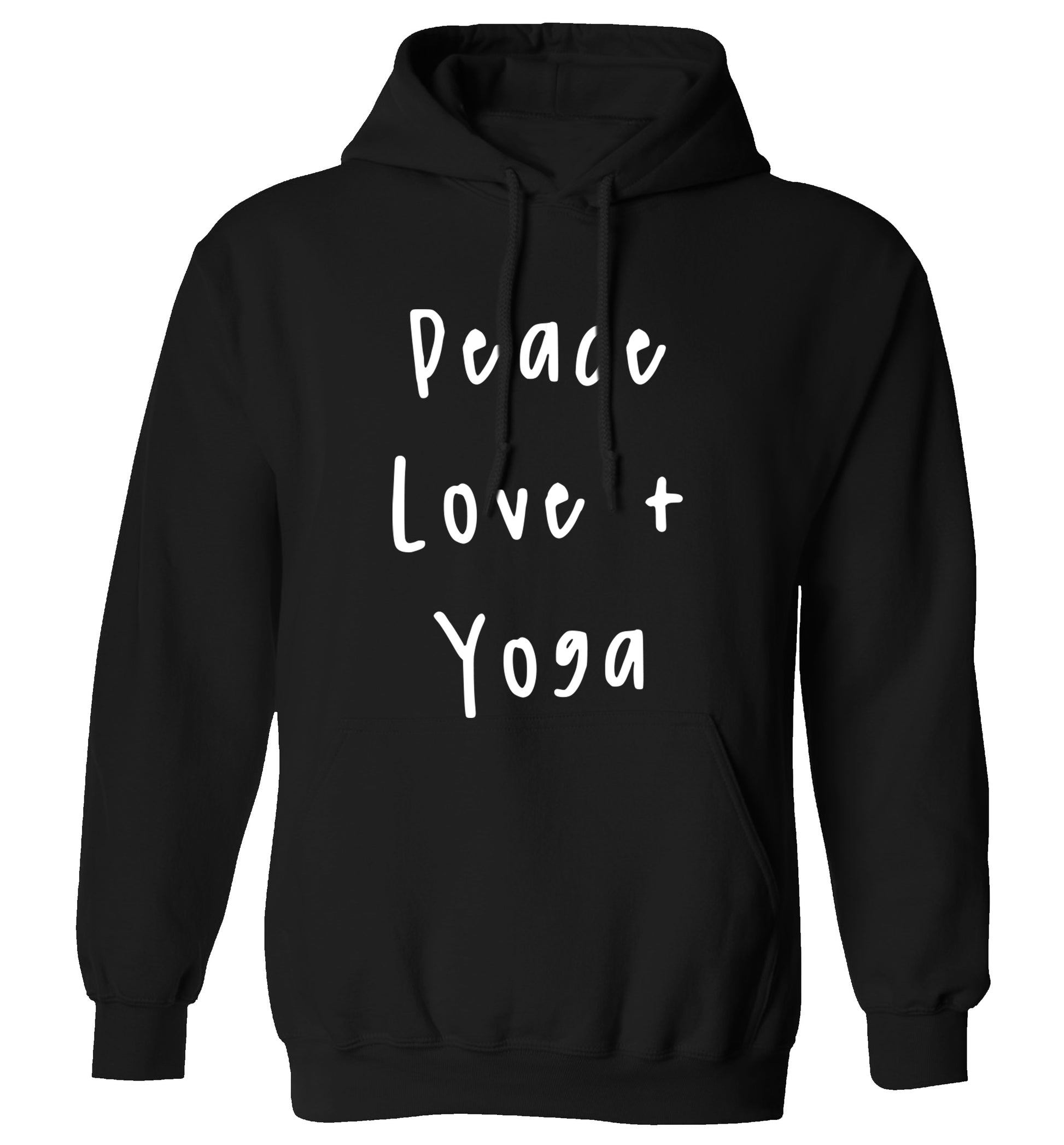 Peace love and yoga adults unisex black hoodie 2XL