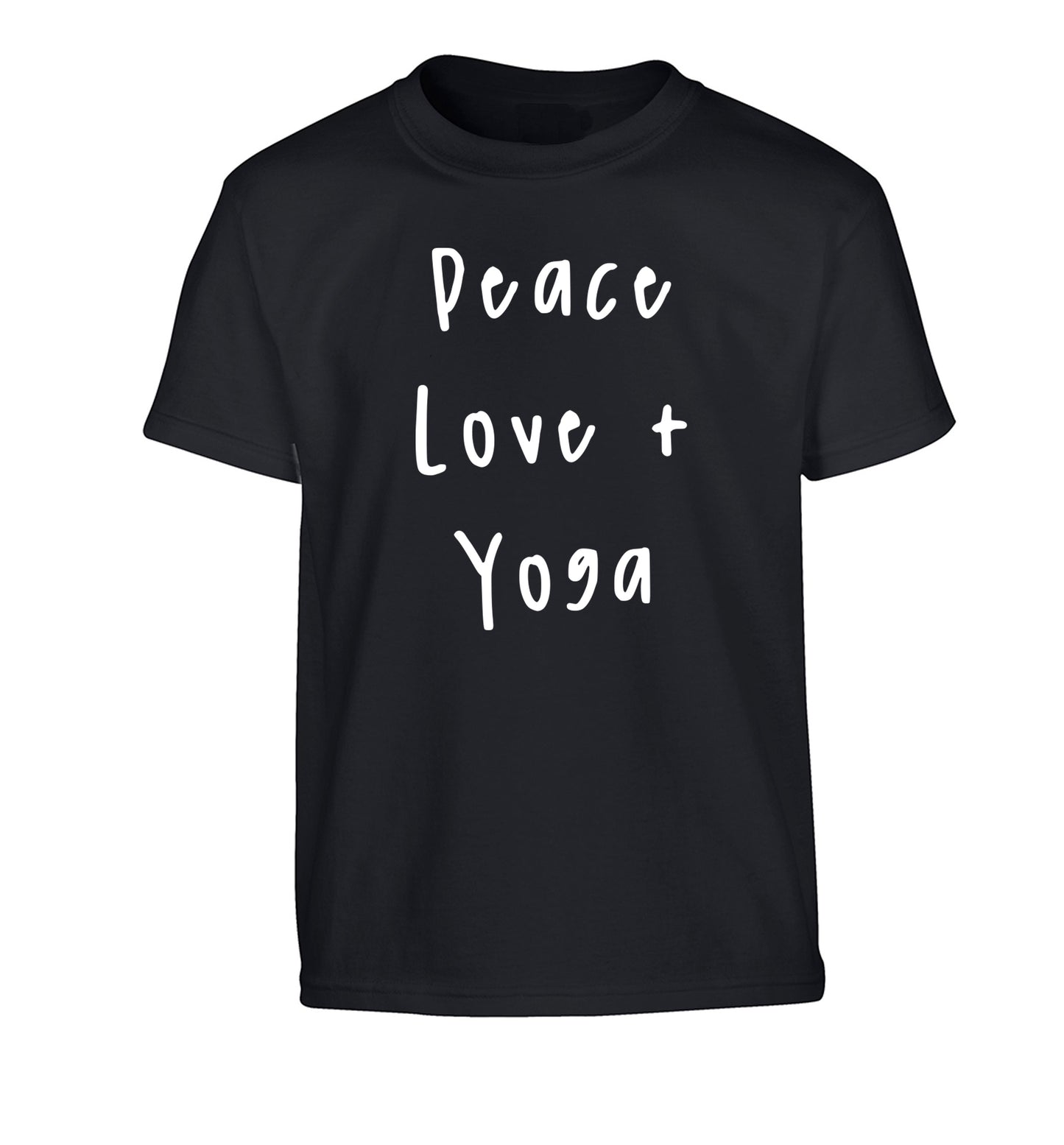 Peace love and yoga Children's black Tshirt 12-13 Years