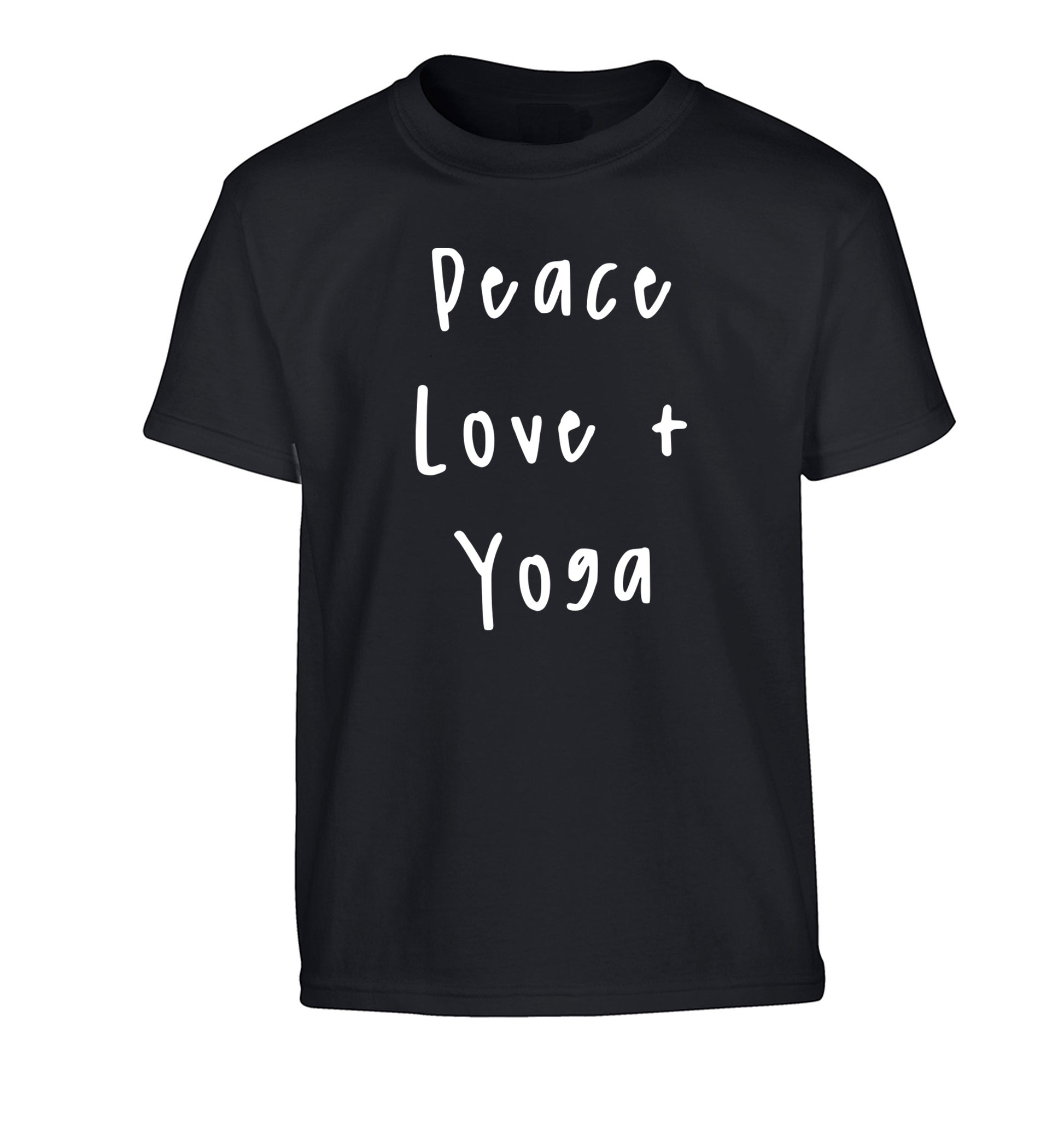 Peace love and yoga Children's black Tshirt 12-13 Years