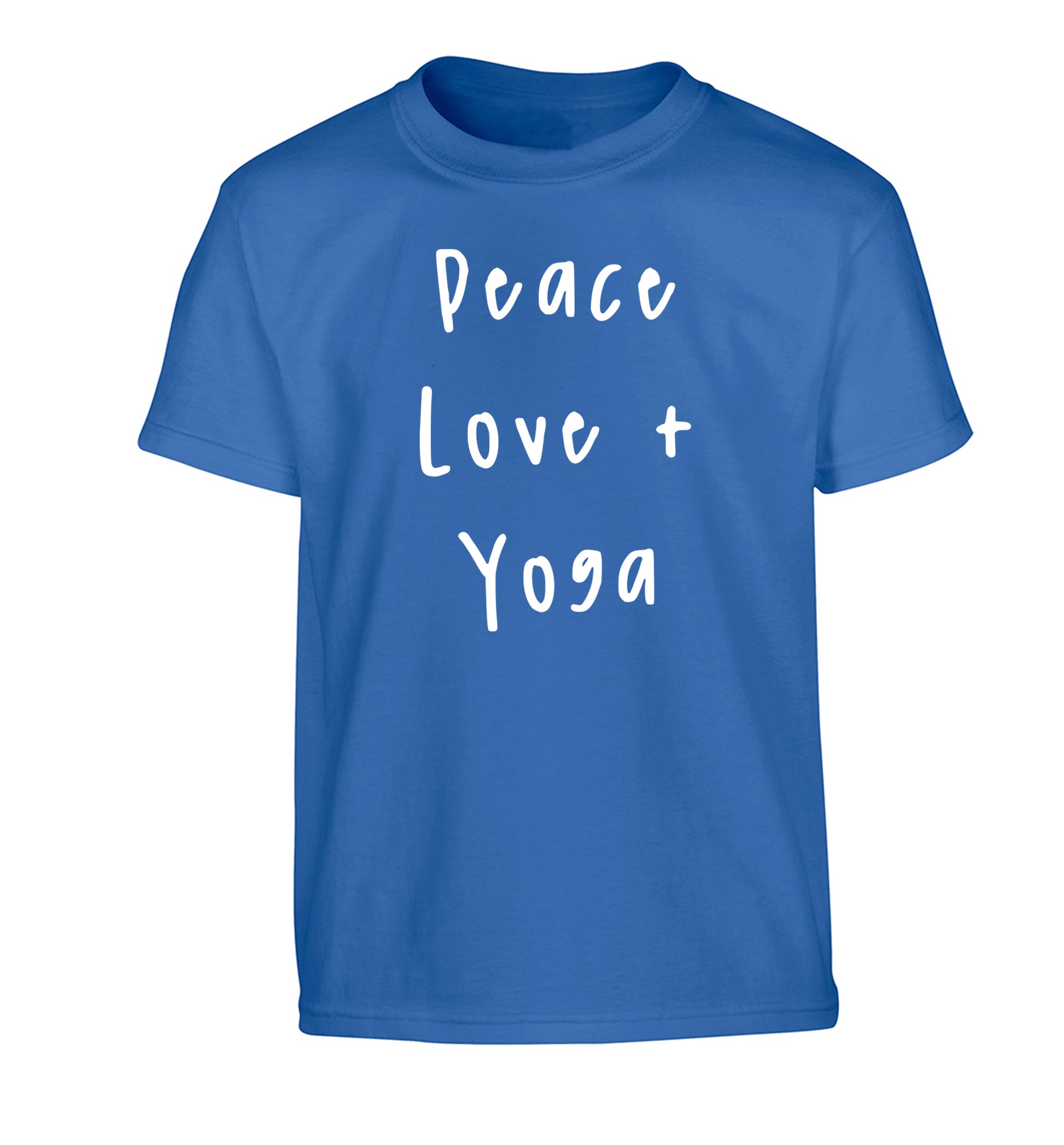 Peace love and yoga Children's blue Tshirt 12-13 Years